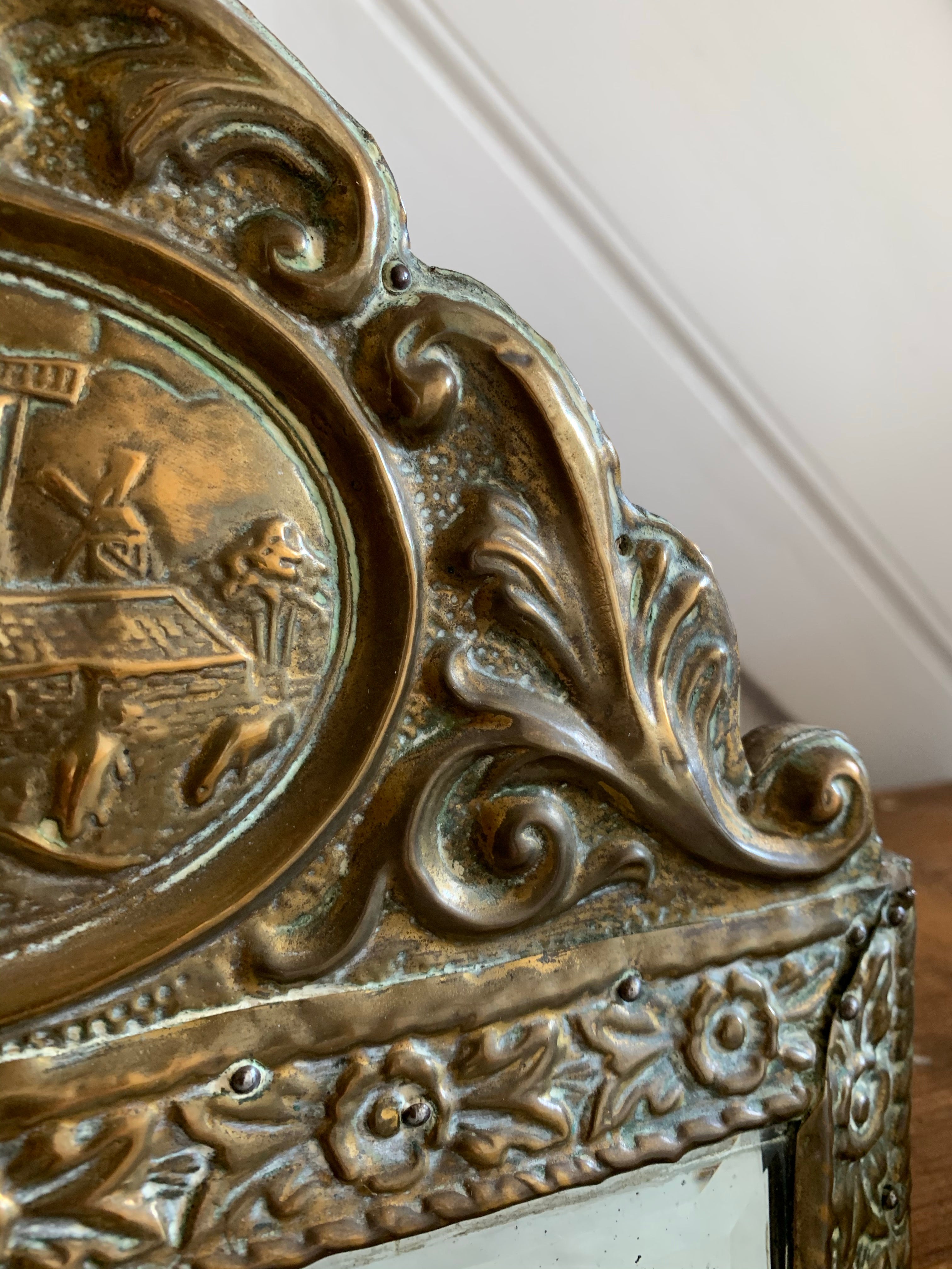 Small Ornate Decorative Brass Metal Mirror