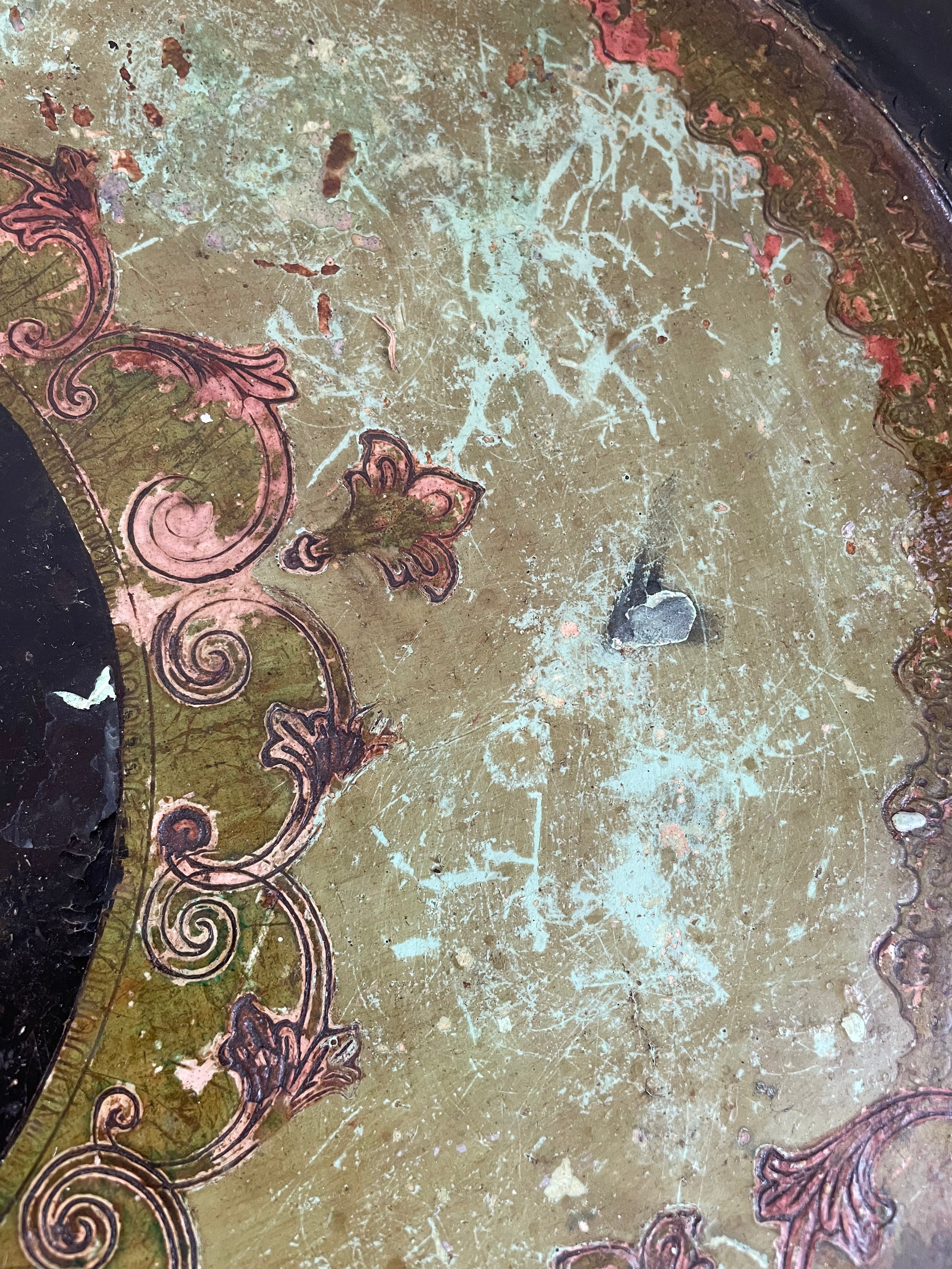 Florentine Tray with black and green florals