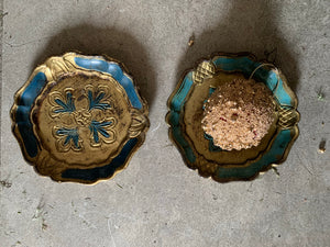 Set of Two Vintage Italian Florentine Coasters - Blue