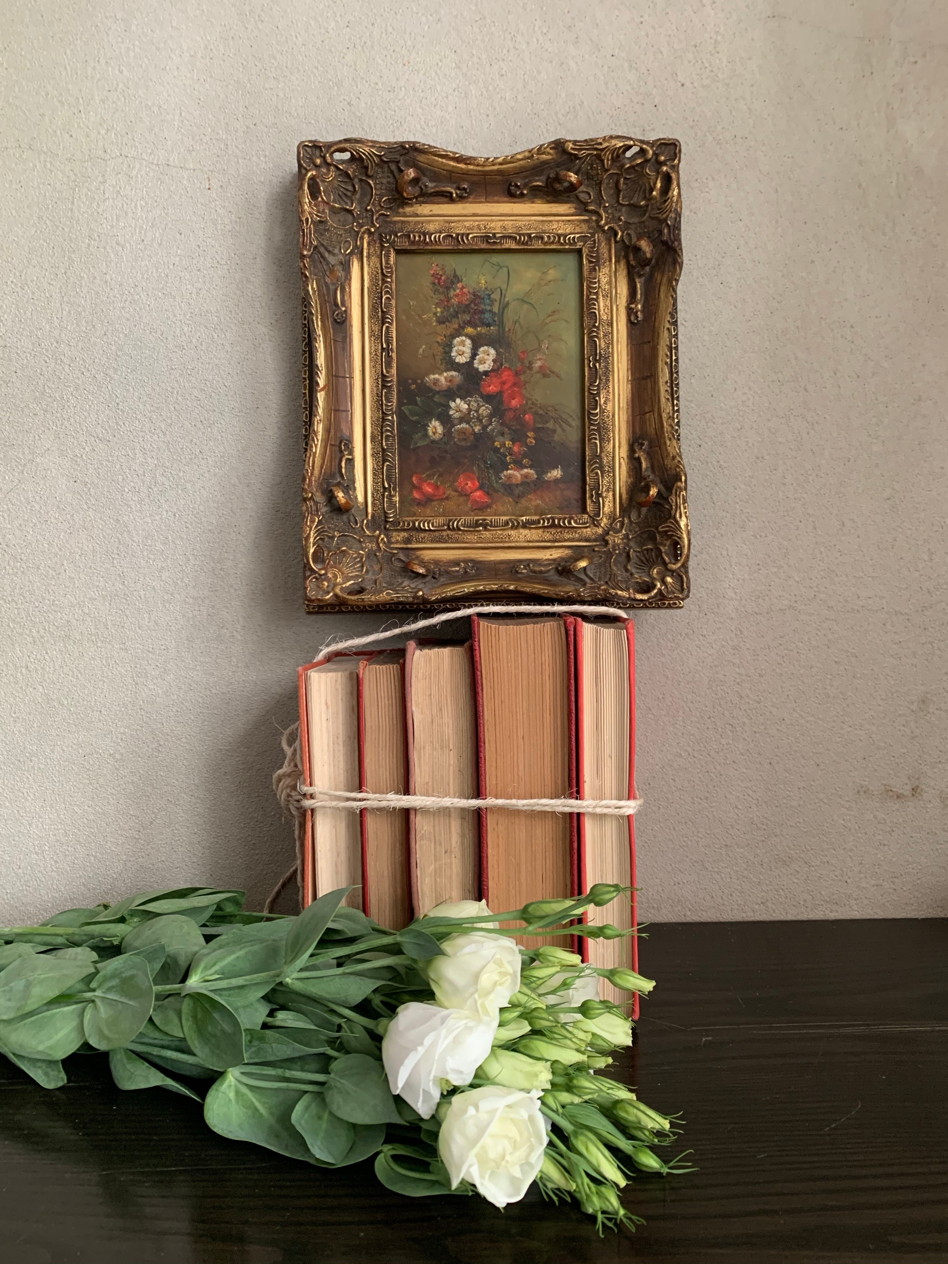 Red Burst: Small Floral Oil in Gesso Frame