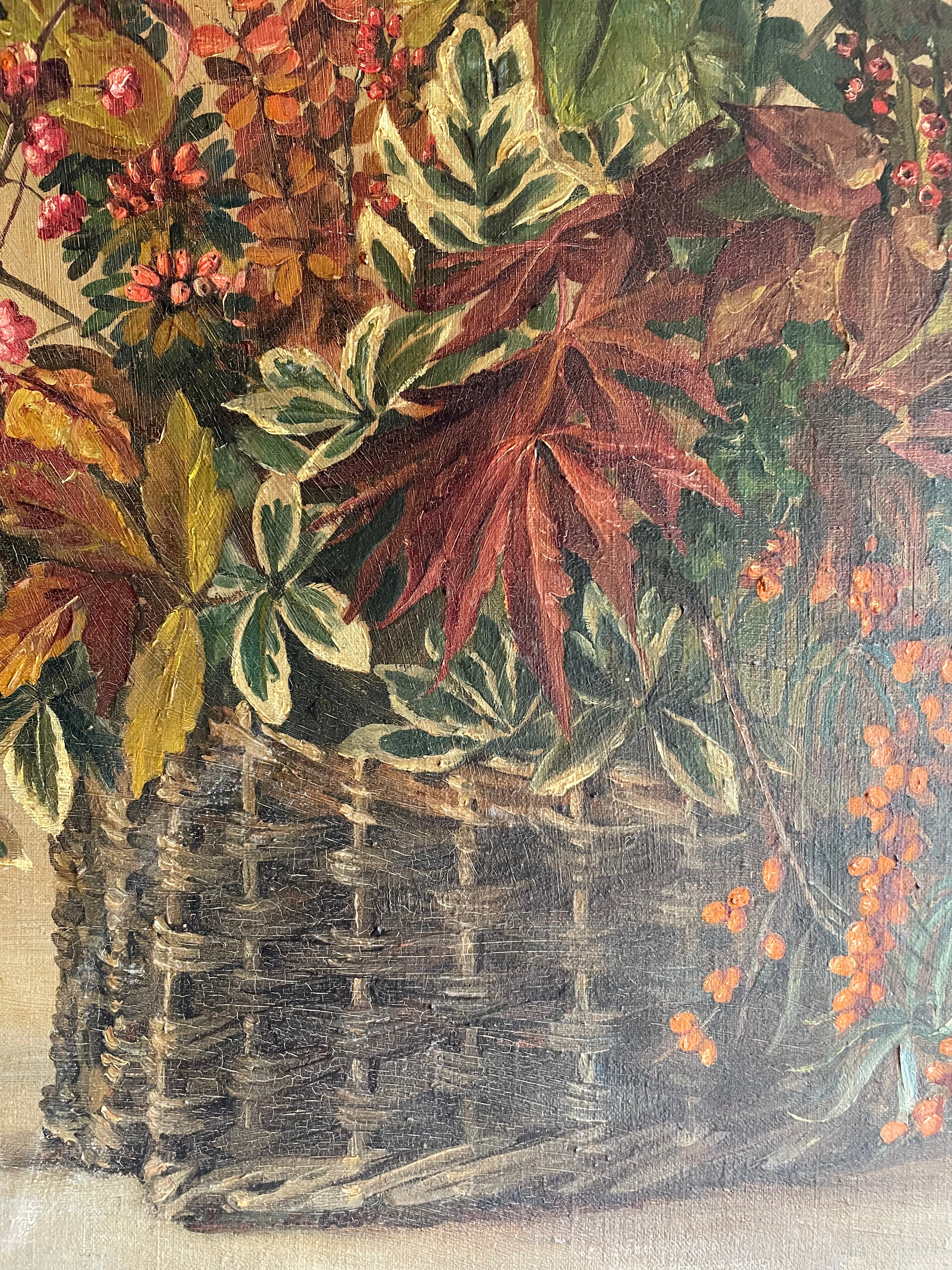 Flowers Bursting from a Basket: Oil On Canvas