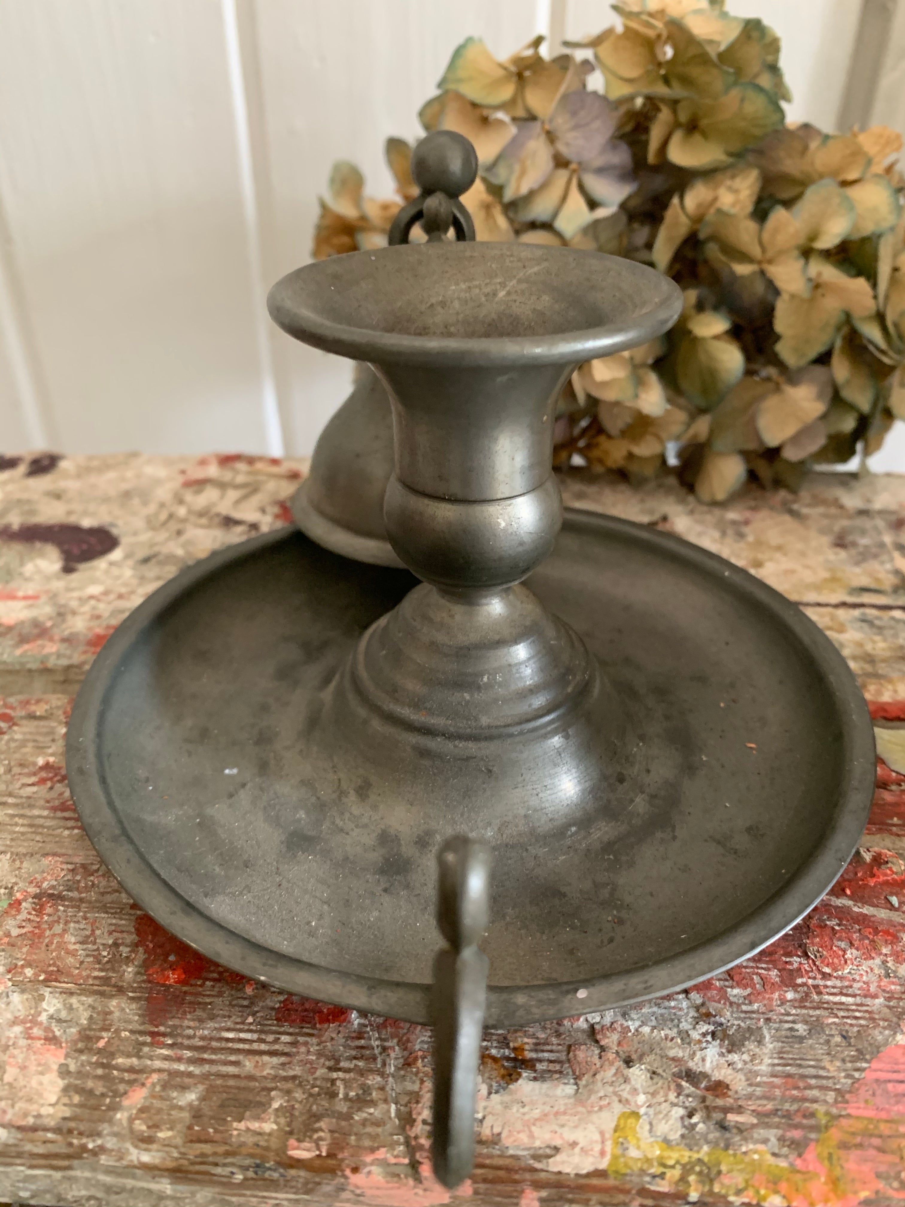 Antique Pewter Chamberstick with snuffer