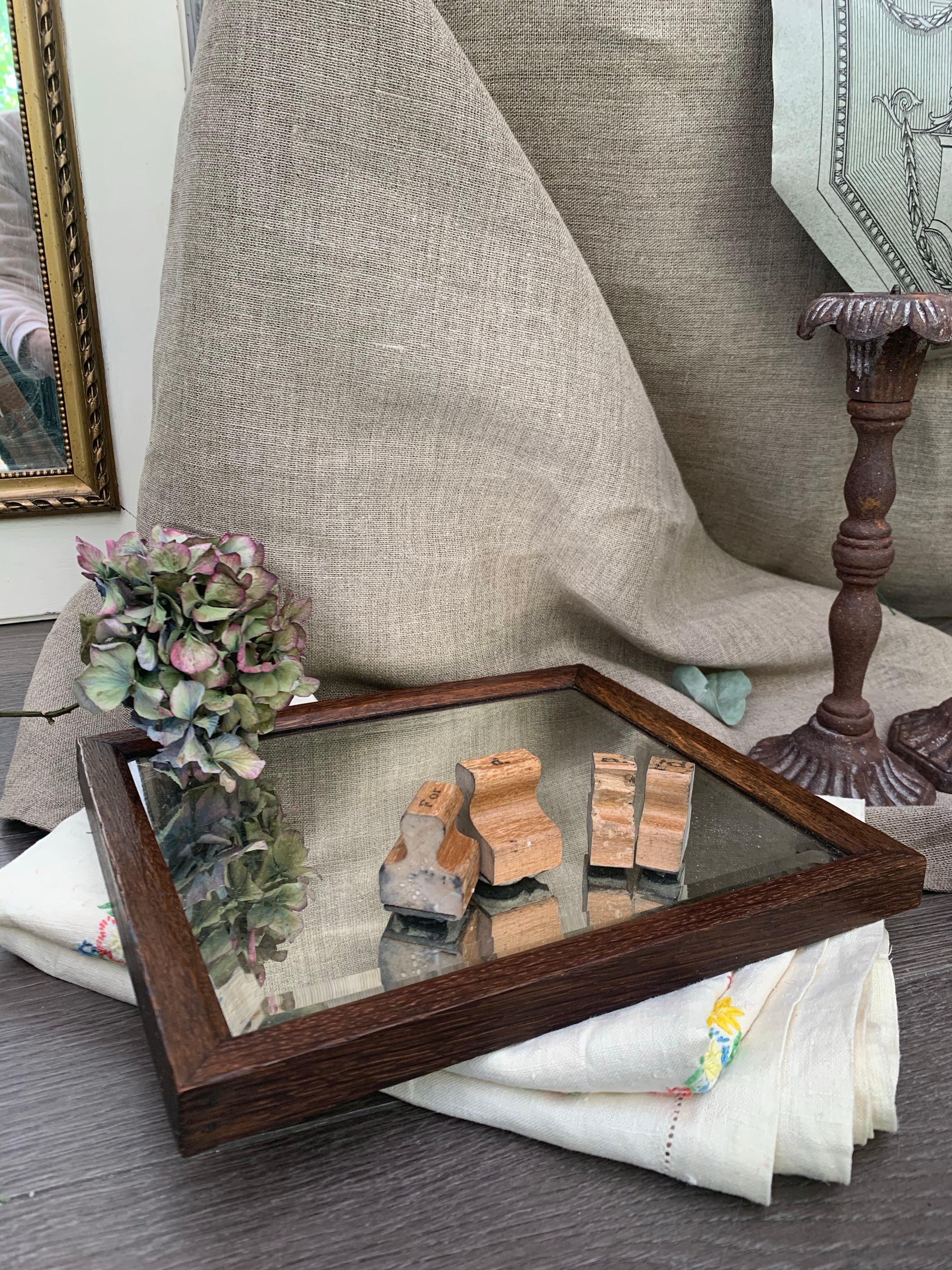 Small 1930s Wood-Framed Mirror