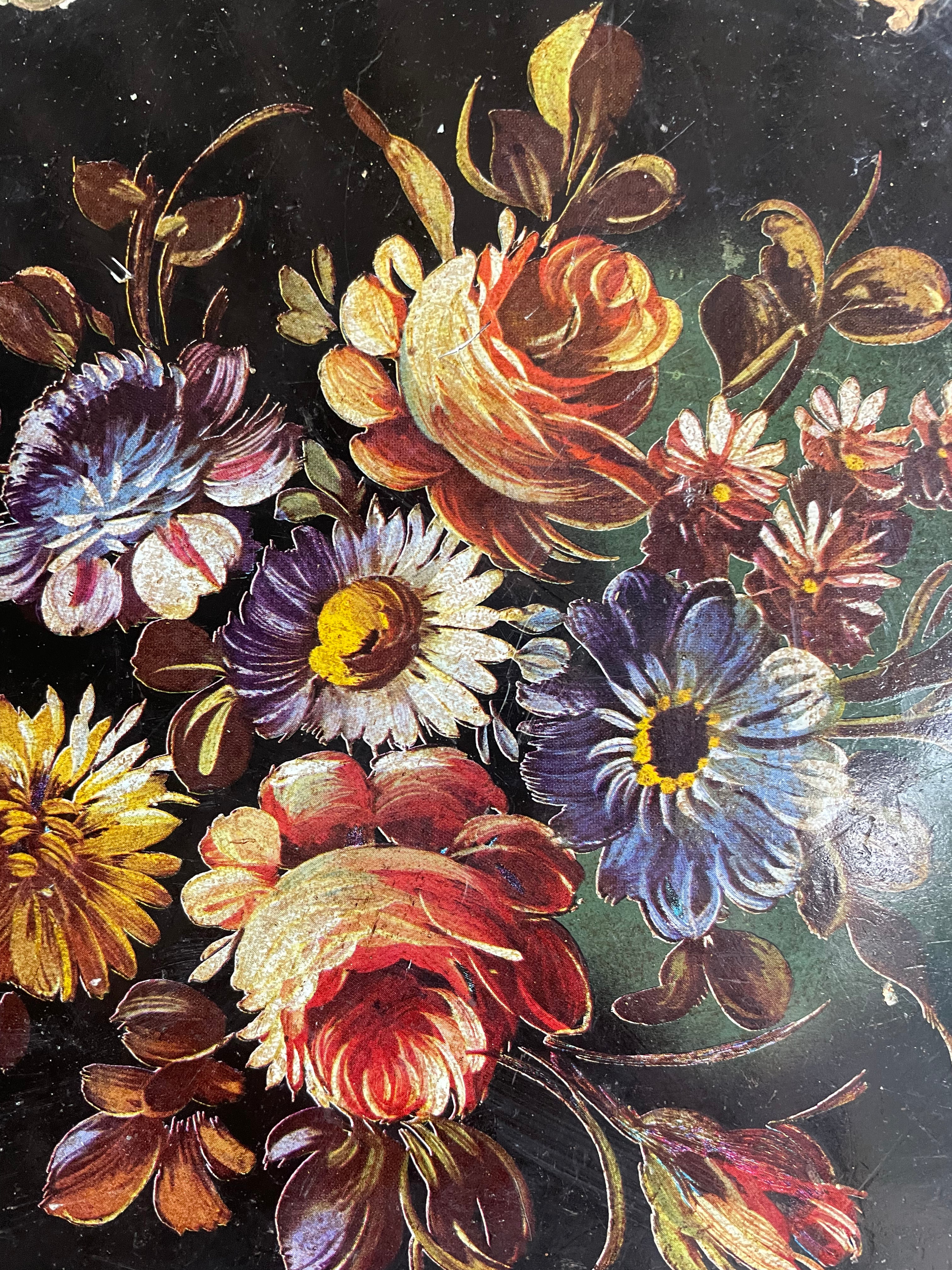 Floral Florentine Tray in Black & Gold