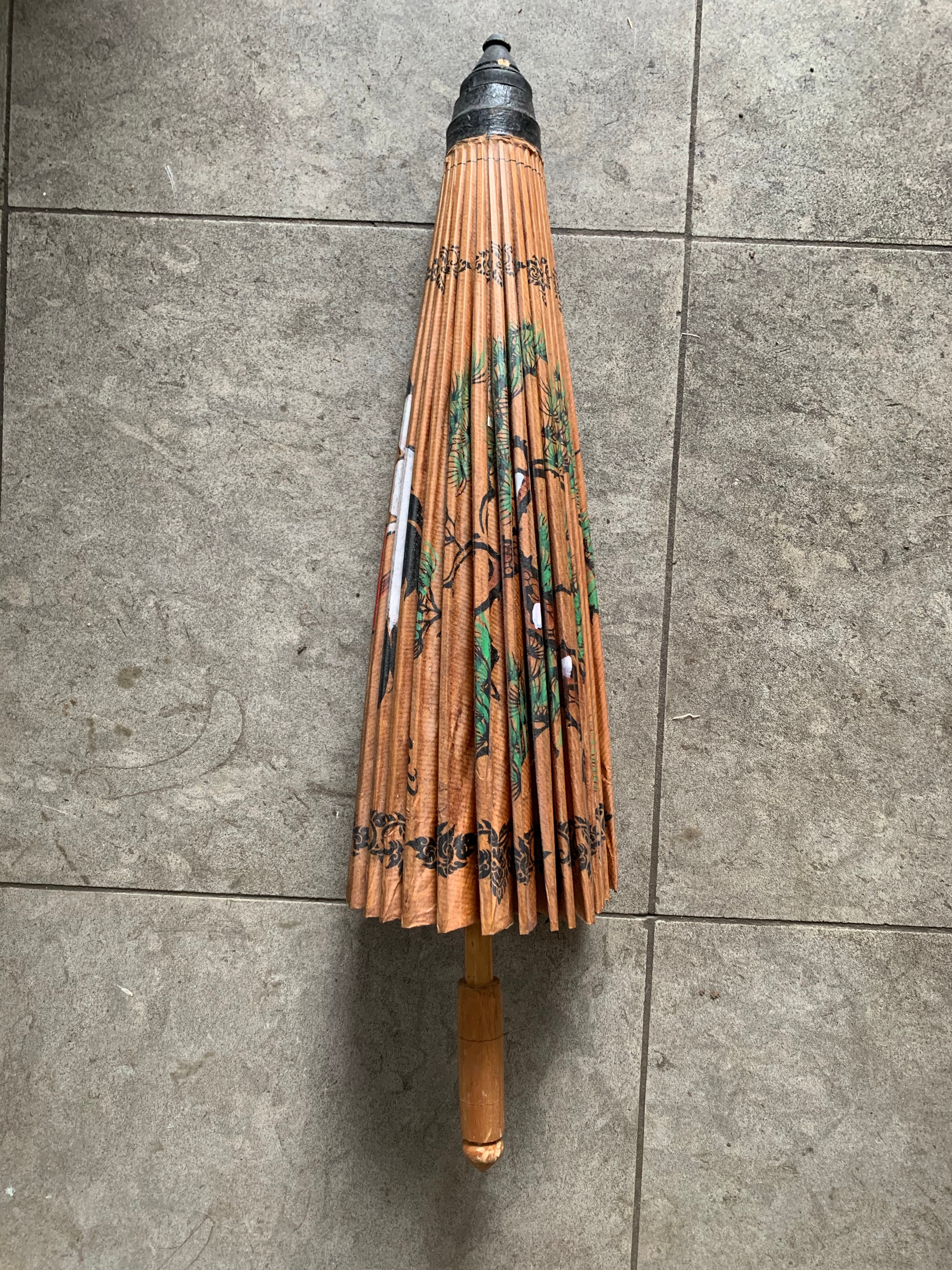 Vintage Japanese Bamboo Handpainted Parasol