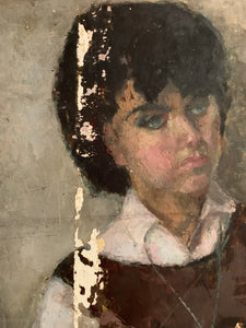 Rustic Portrait of a Lady - Large Oil on Board