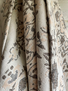 Coral Pink and Grey Embroidered Throw with Fringing