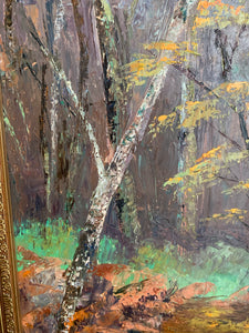 Woodland Scene: Large Signed Oil Painting