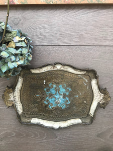 Beautiful Gold and Blue Florentine Vintage Gilt Tray