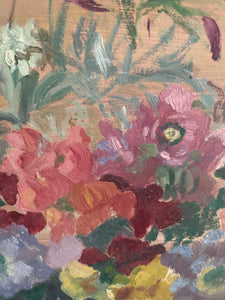 Small Vintage Floral Oil on Board