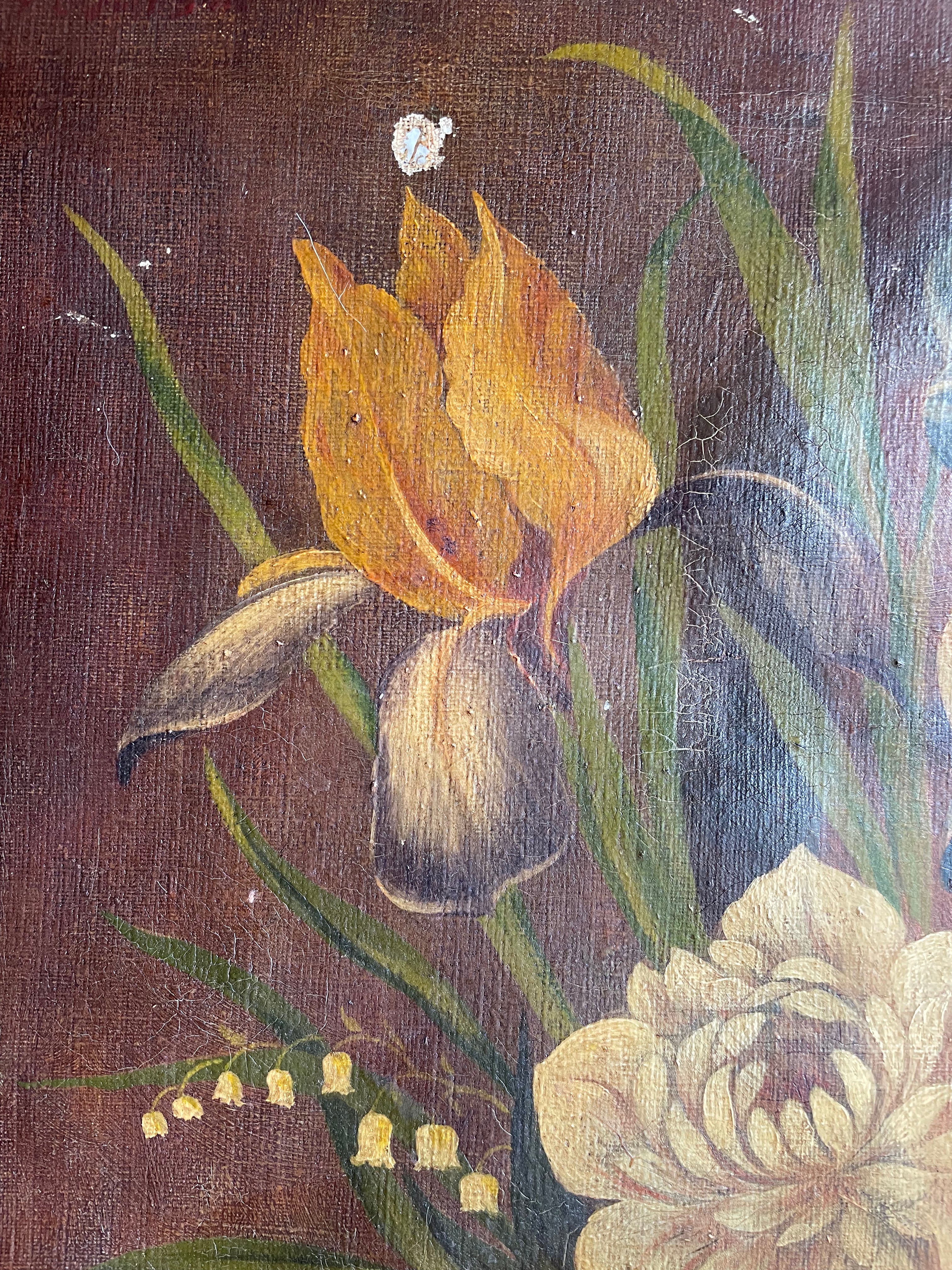 Muted Hues Floral: Antique Oil on Canvas