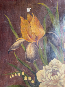 Muted Hues Floral: Antique Oil on Canvas