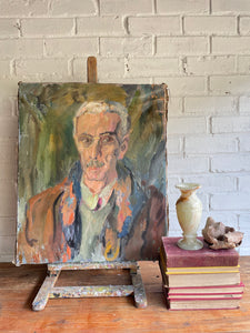 Gentleman with Glasses: French Oil on Canvas