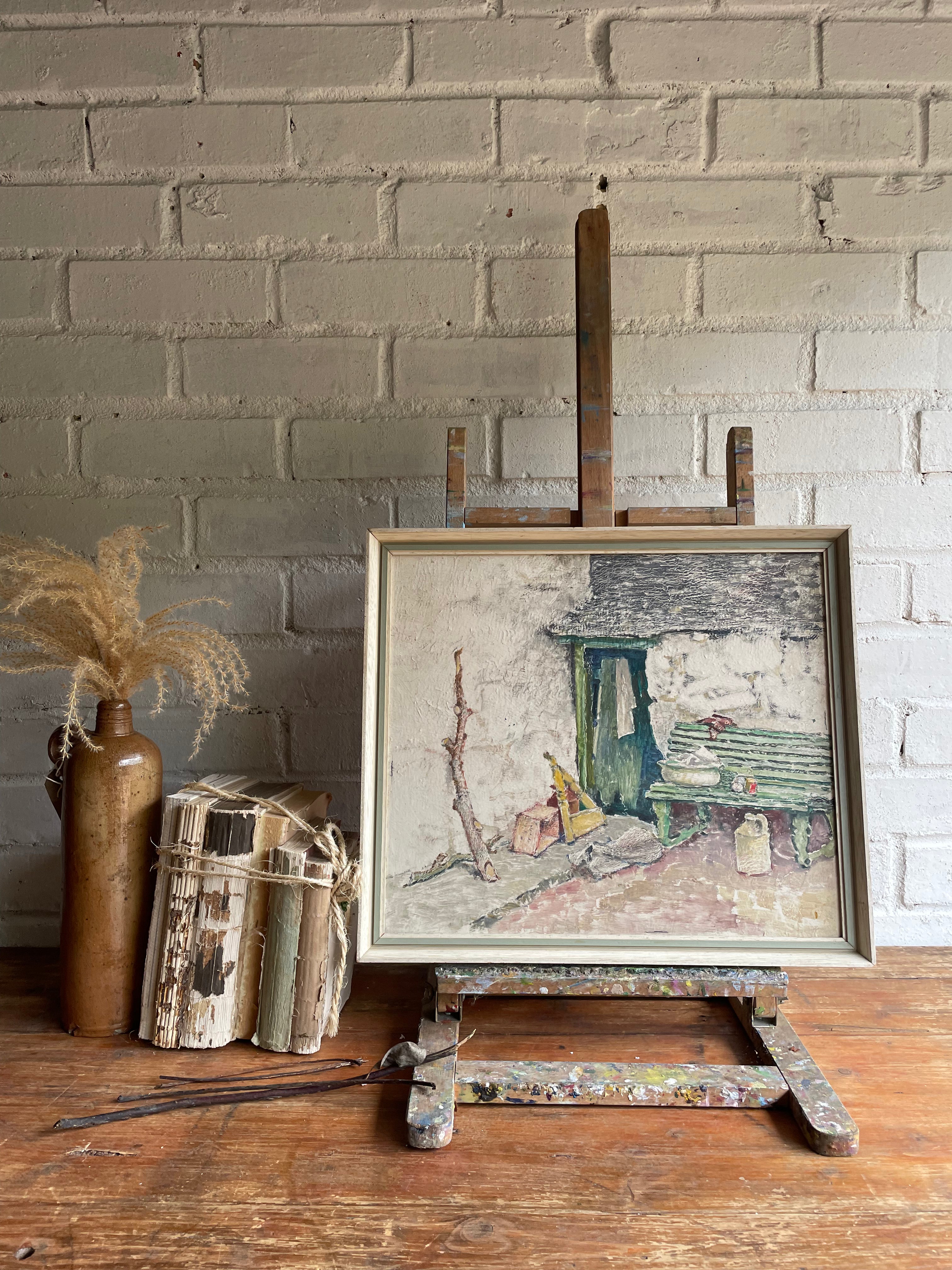 Still Life with a Bench: Beautiful Oil on Board