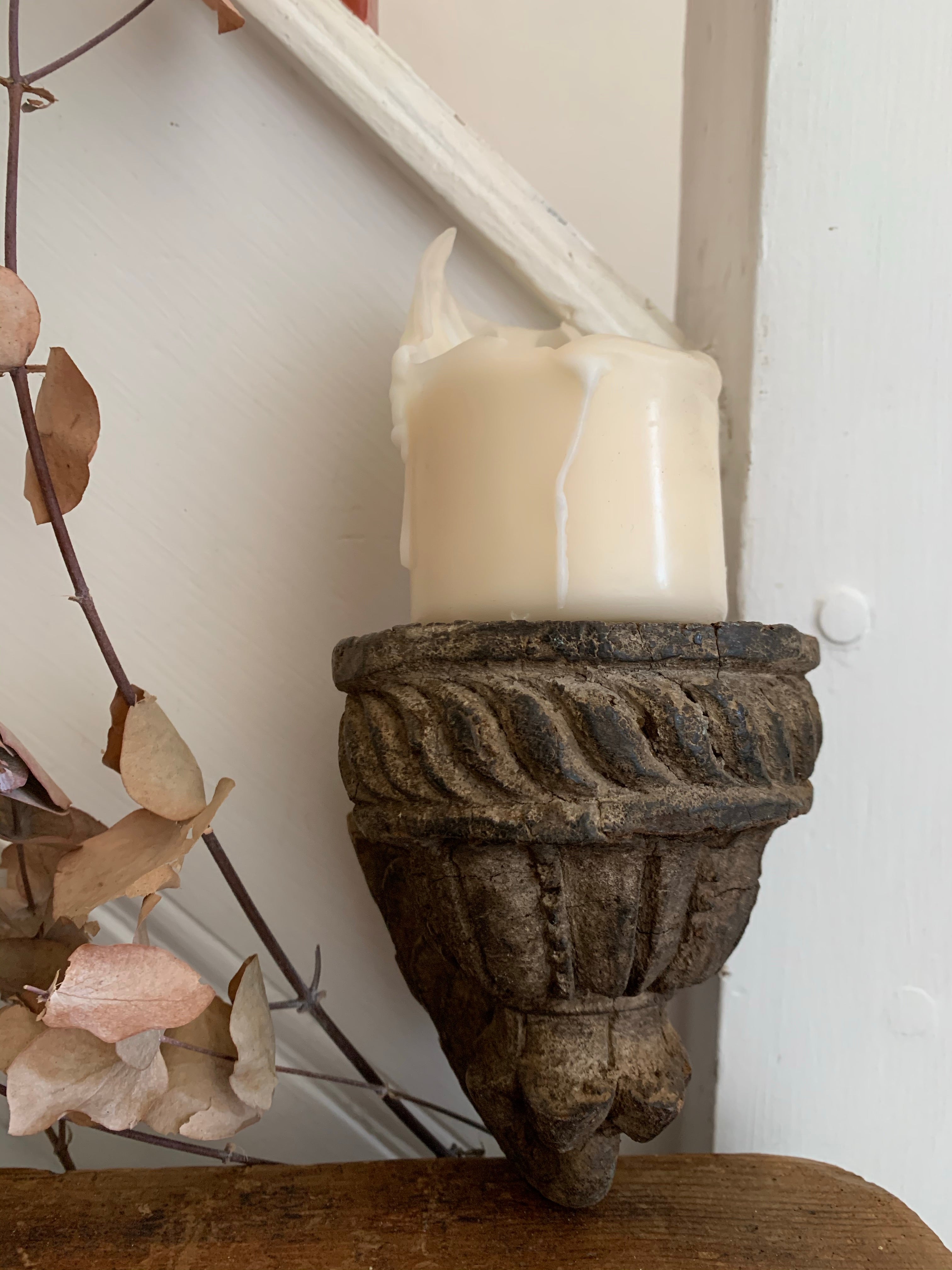 Candle Racket Wooden Carved Antique Candle Bracket 1 – Reclectic