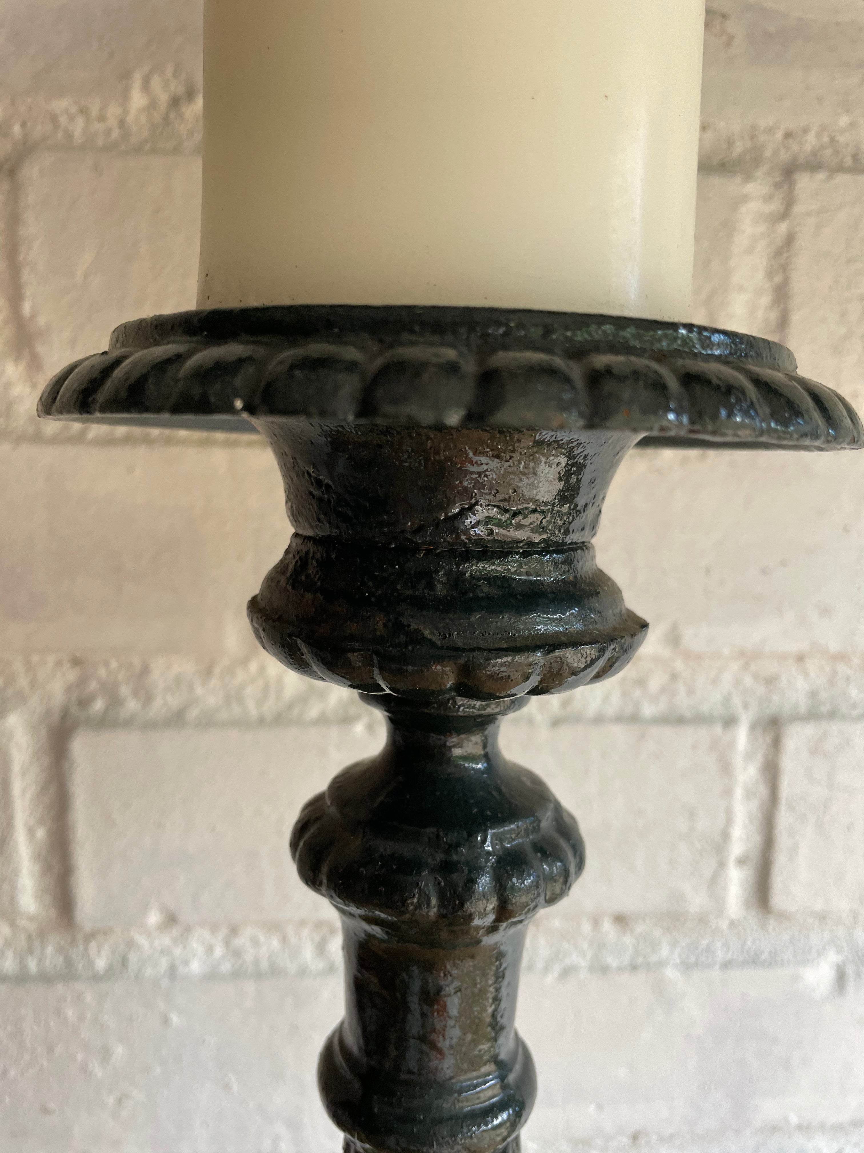 Large Cast Iron Candleholder painted in Green