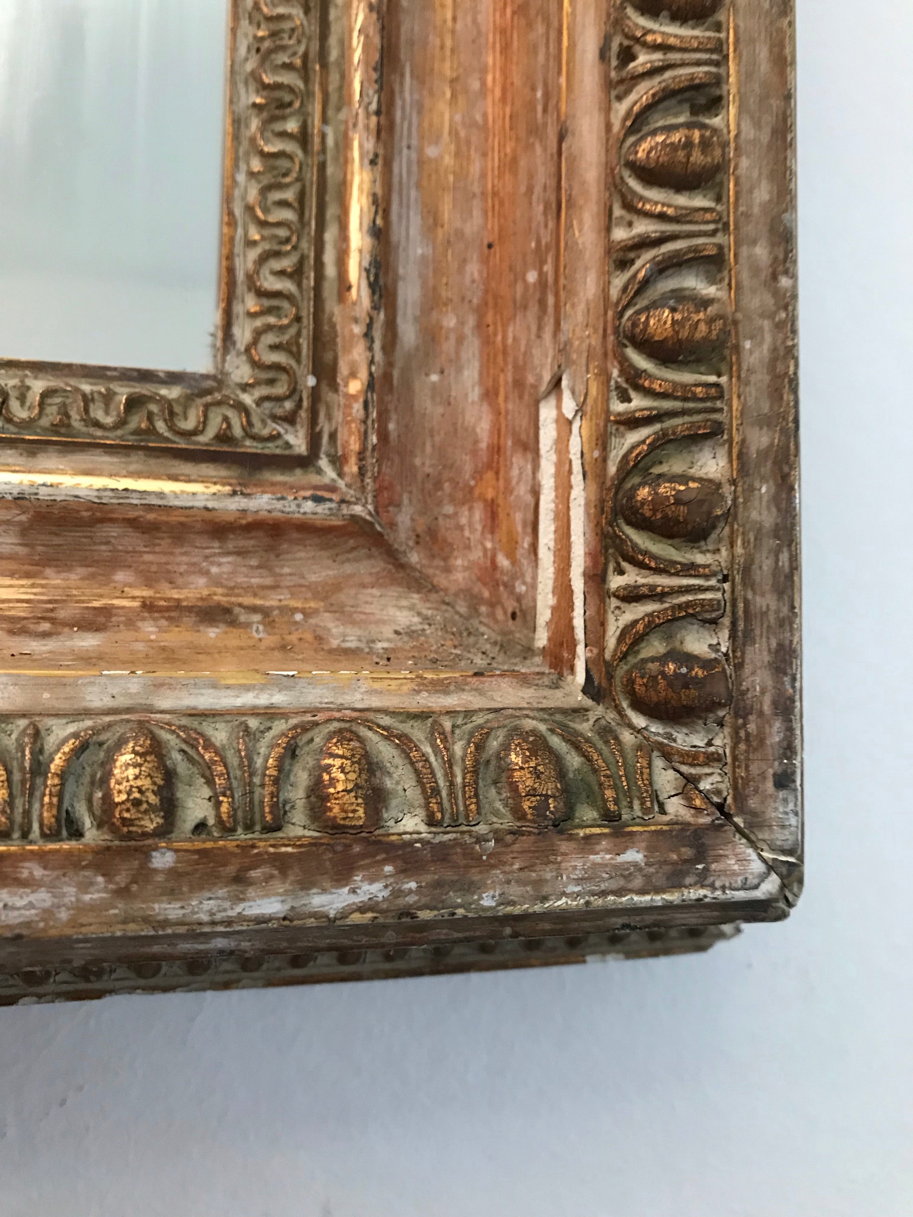 Large Rustic Vintage Mirror with ornate frame in gold and beige