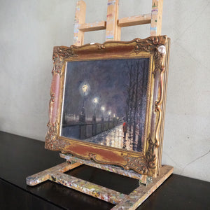 Night Scene: Small Oil on Board with Gesso Frame