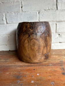 19th Century Indian Hand-Carved Wood Grain Measure Pot