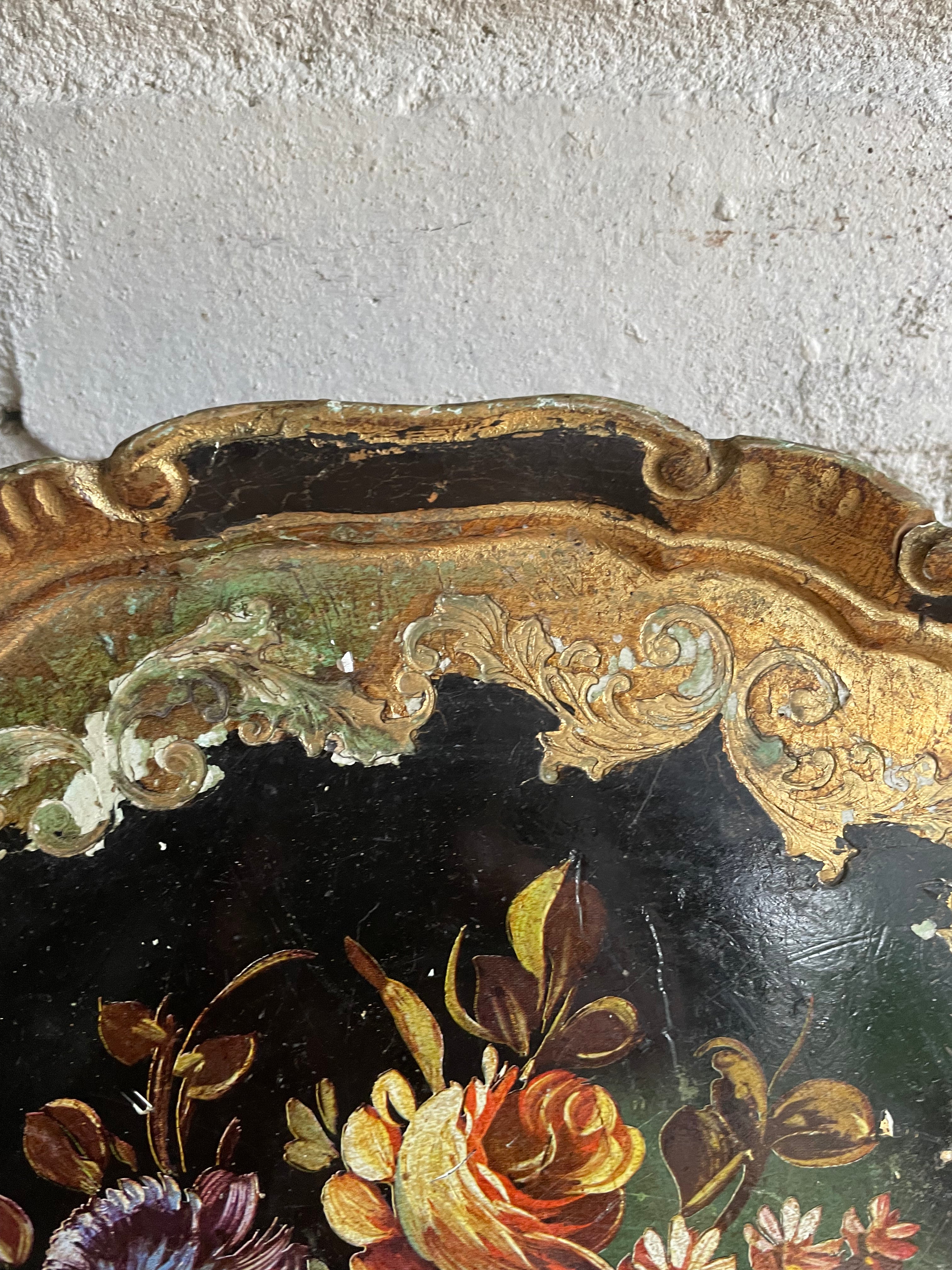 Floral Florentine Tray in Black & Gold