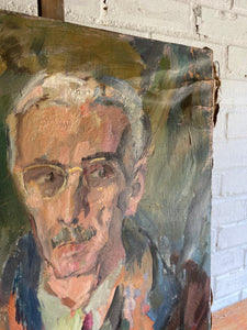 Gentleman with Glasses: French Oil on Canvas