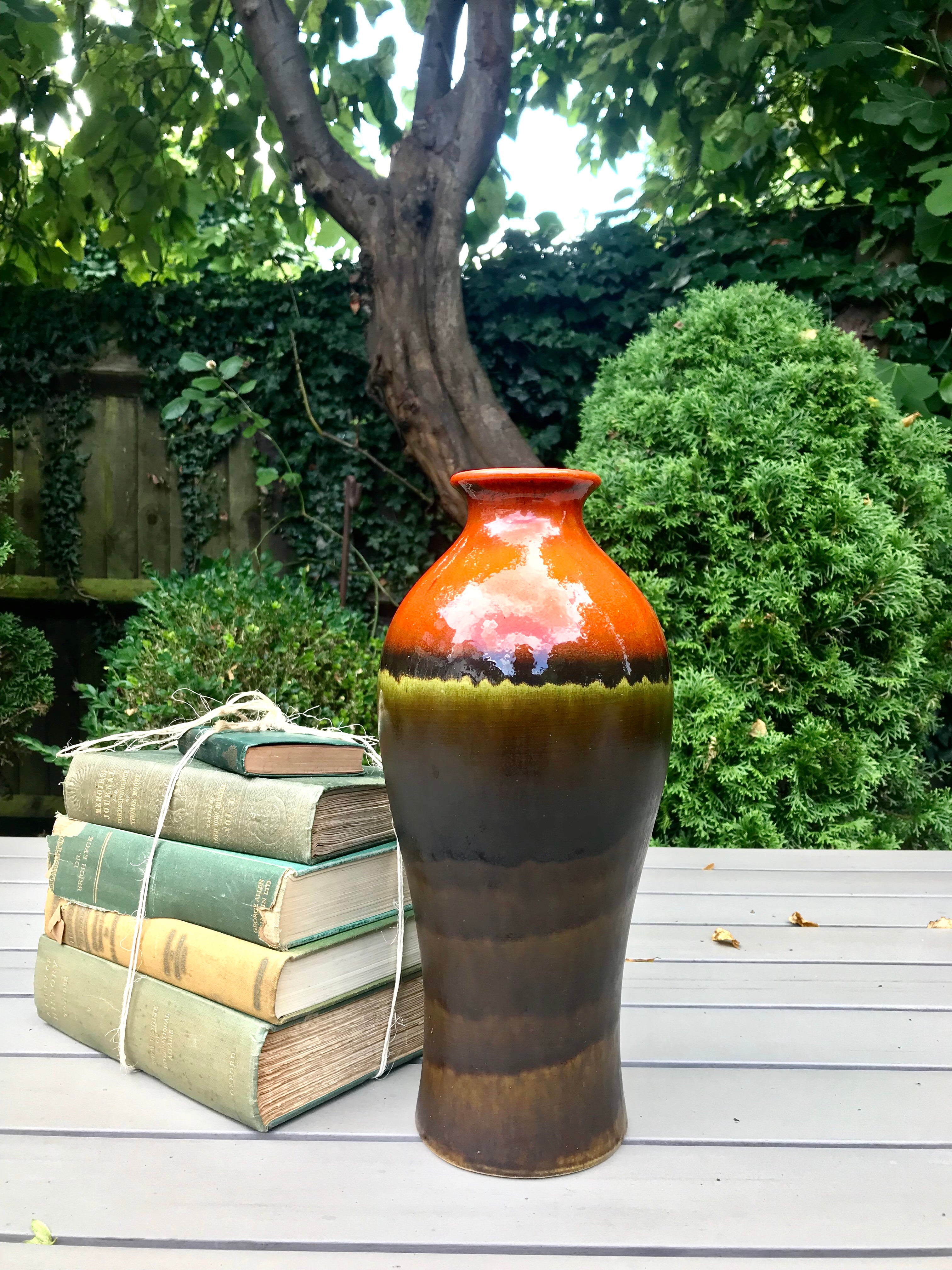 West German Vase in green and orange