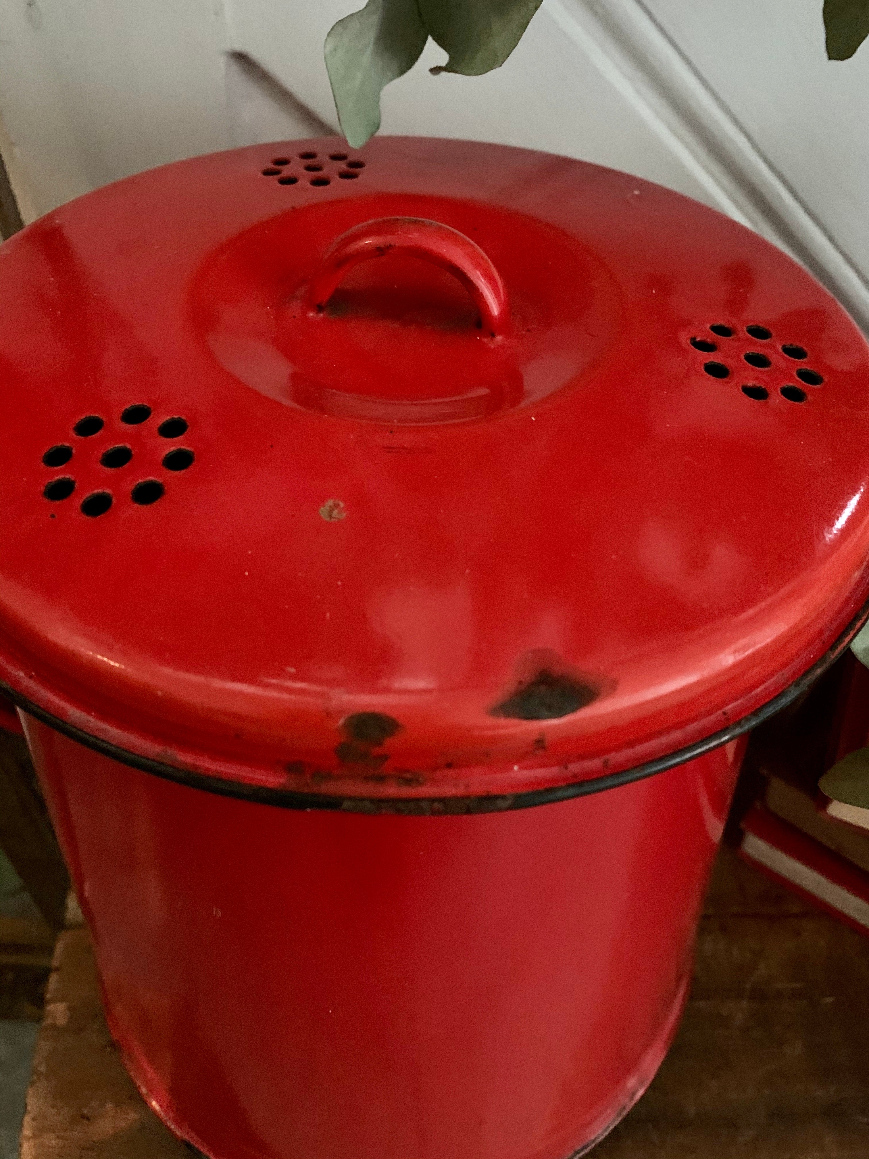 Large Red Enamel Storage Pot