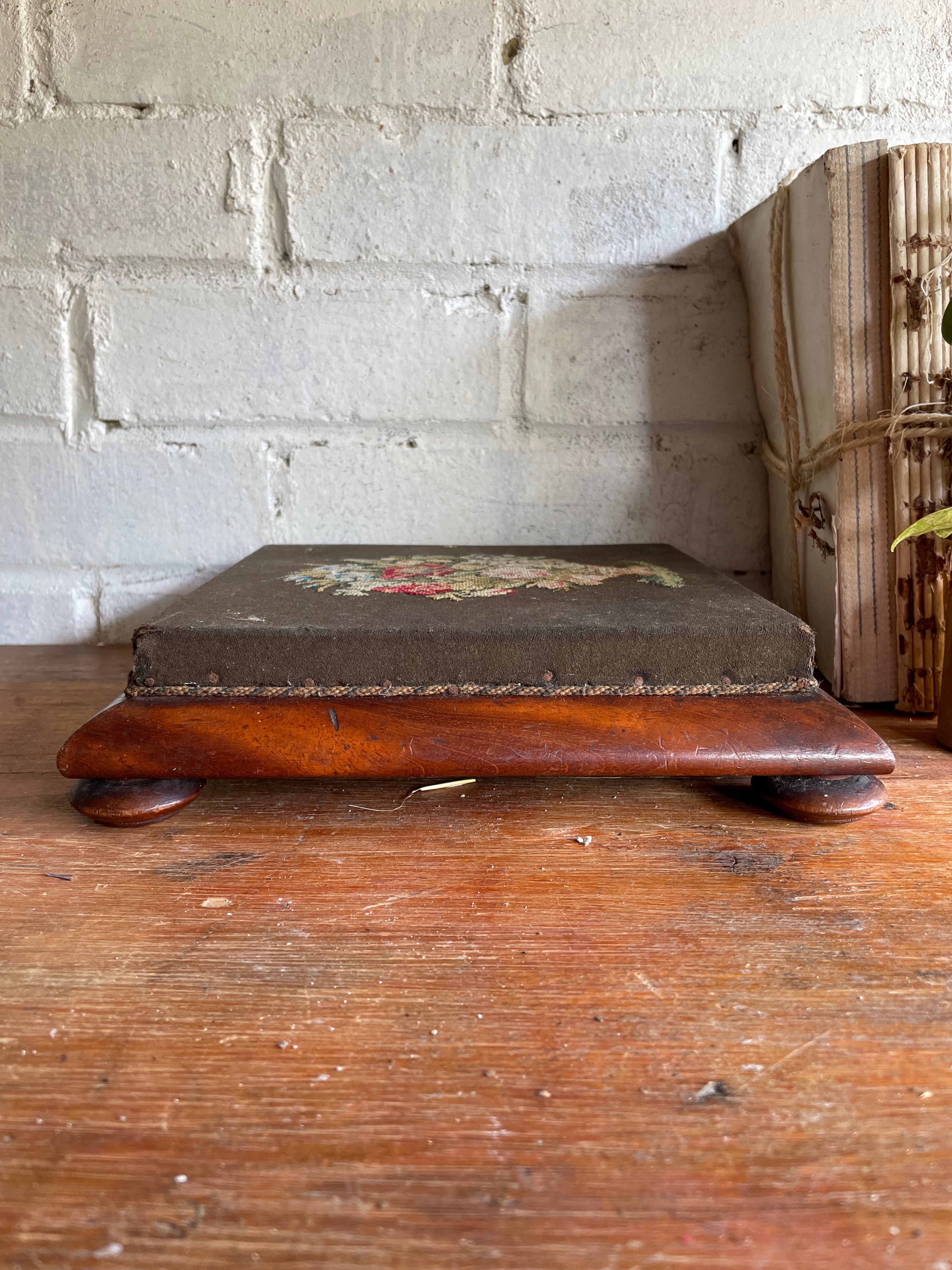 Embroidered Antique Foot Stool