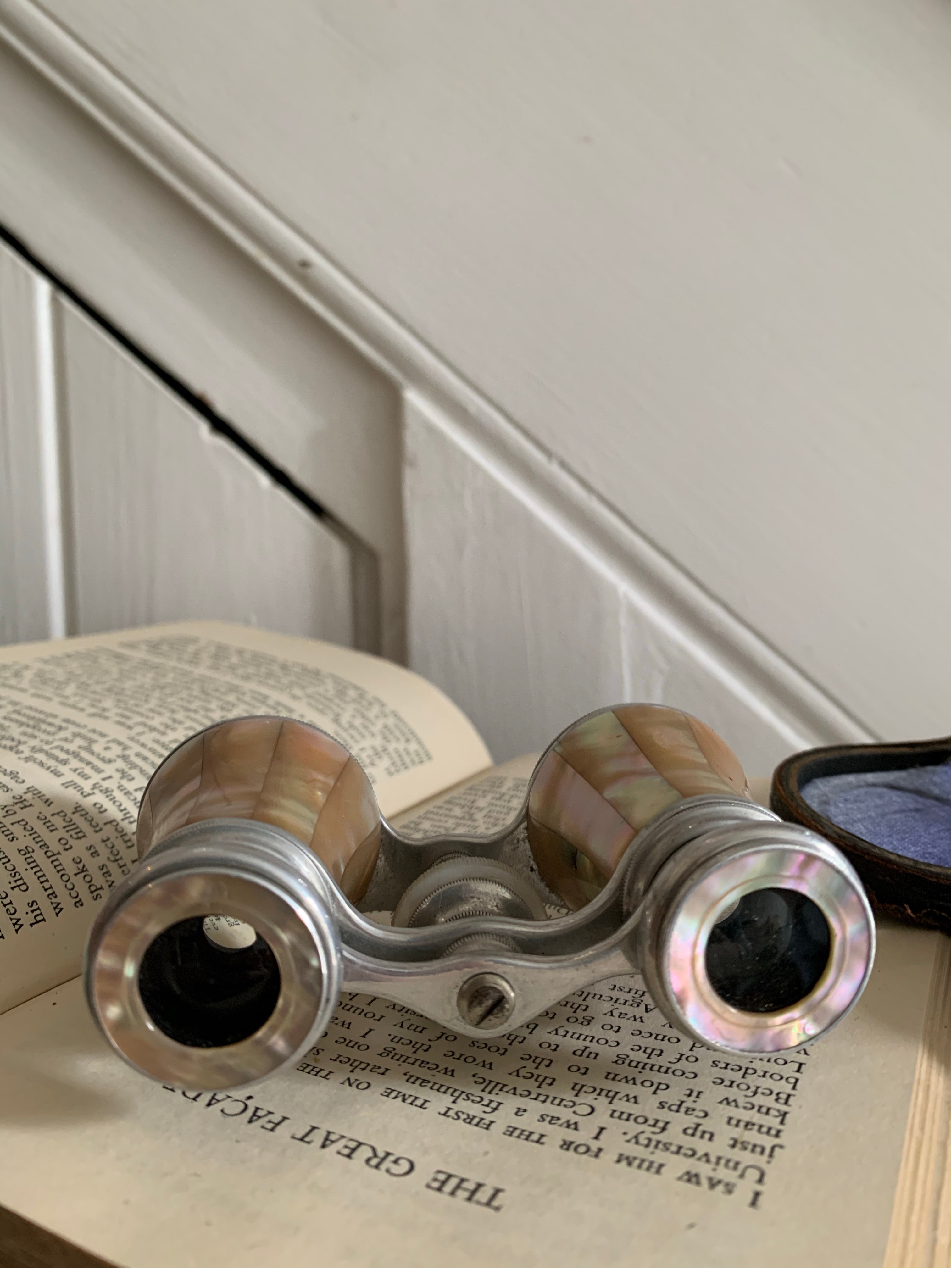 Mother of Pearl Antique Opera Glasses with Leather Case