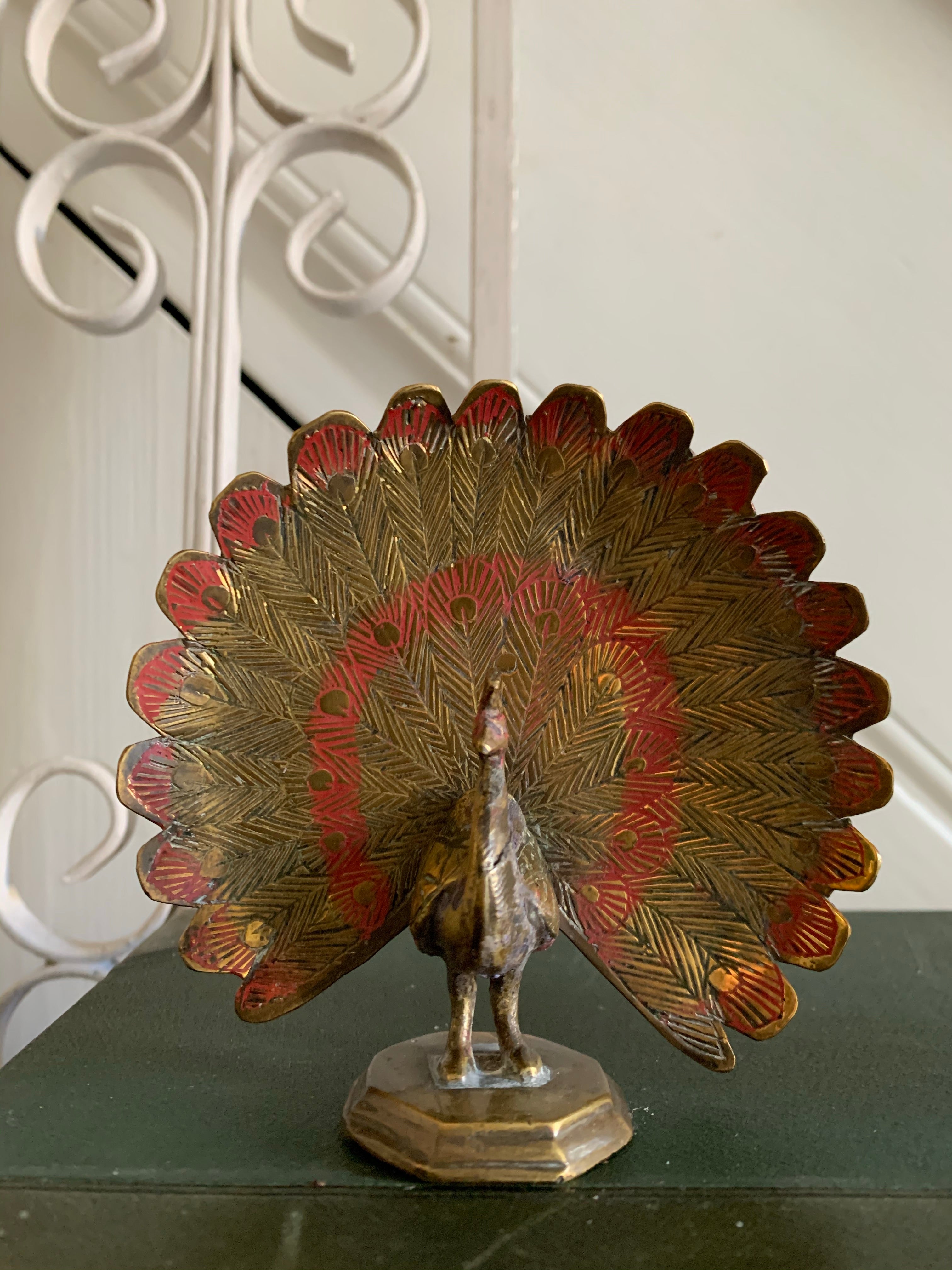 Small Pair of Vintage Brass Peacocks