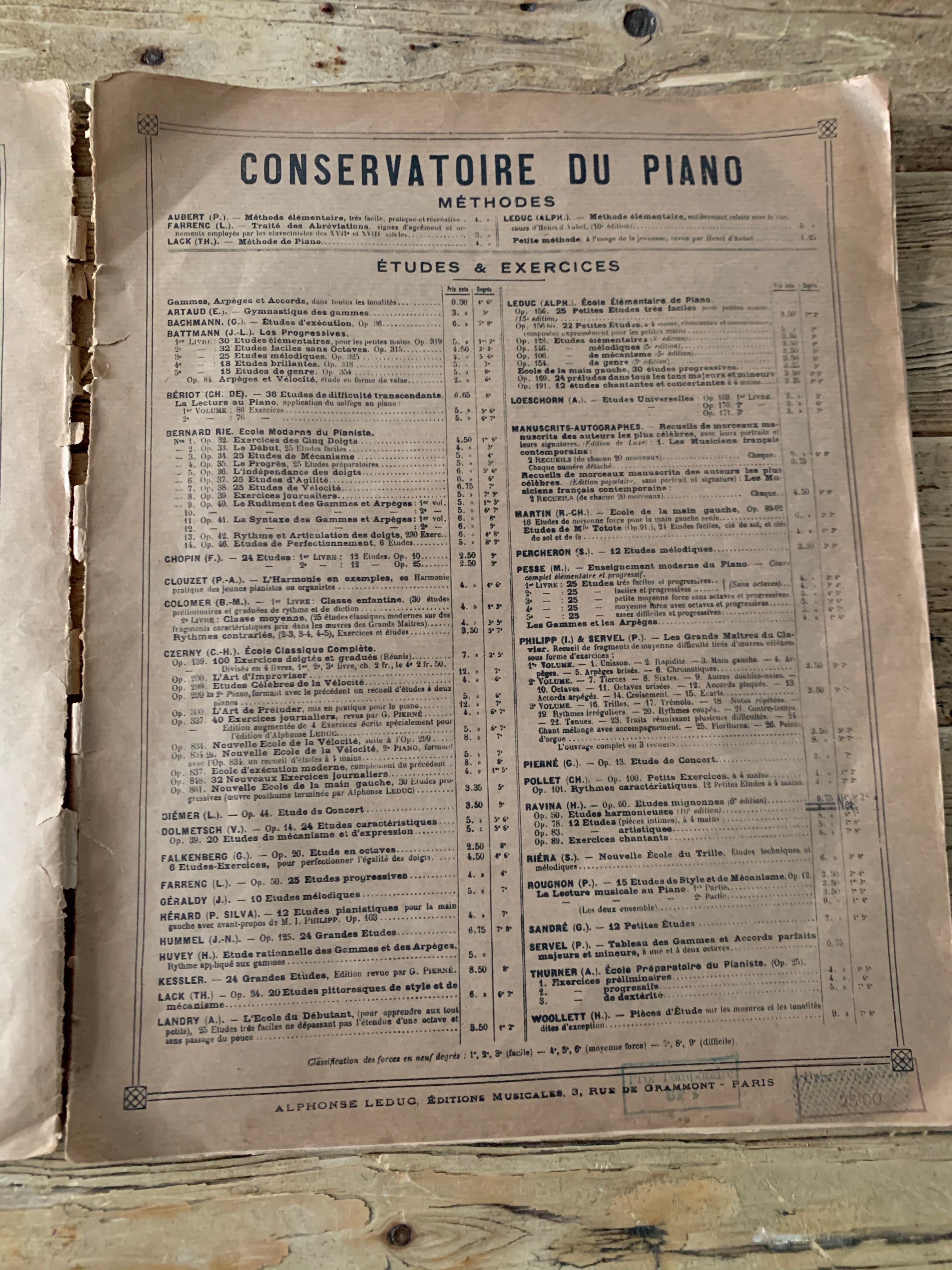 Book of Old French Music Sheets for Piano