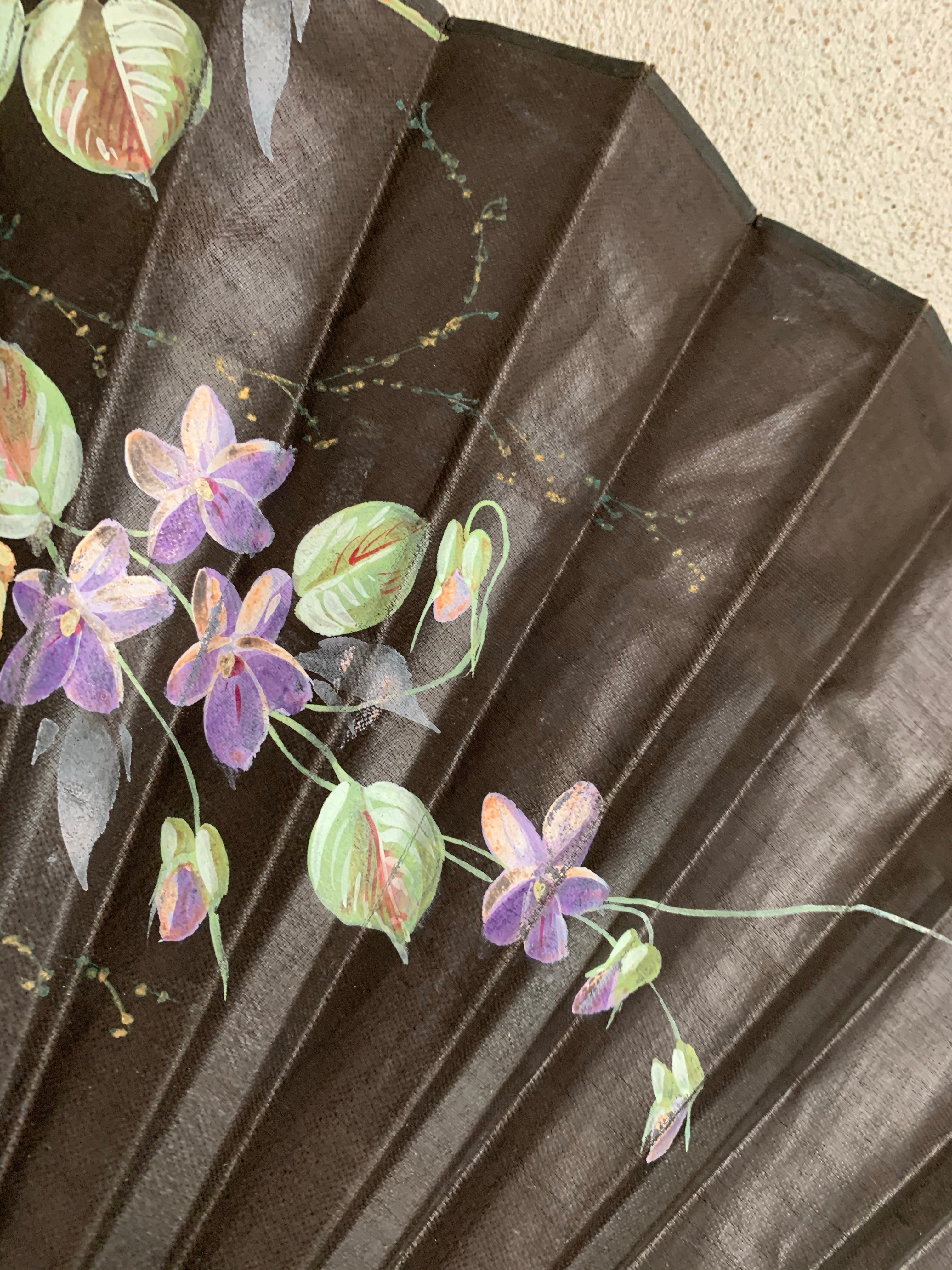 Large 19th Century Hand Painted Silk Fan