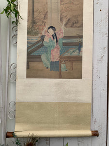 Old Chinese roll-down woodblock print