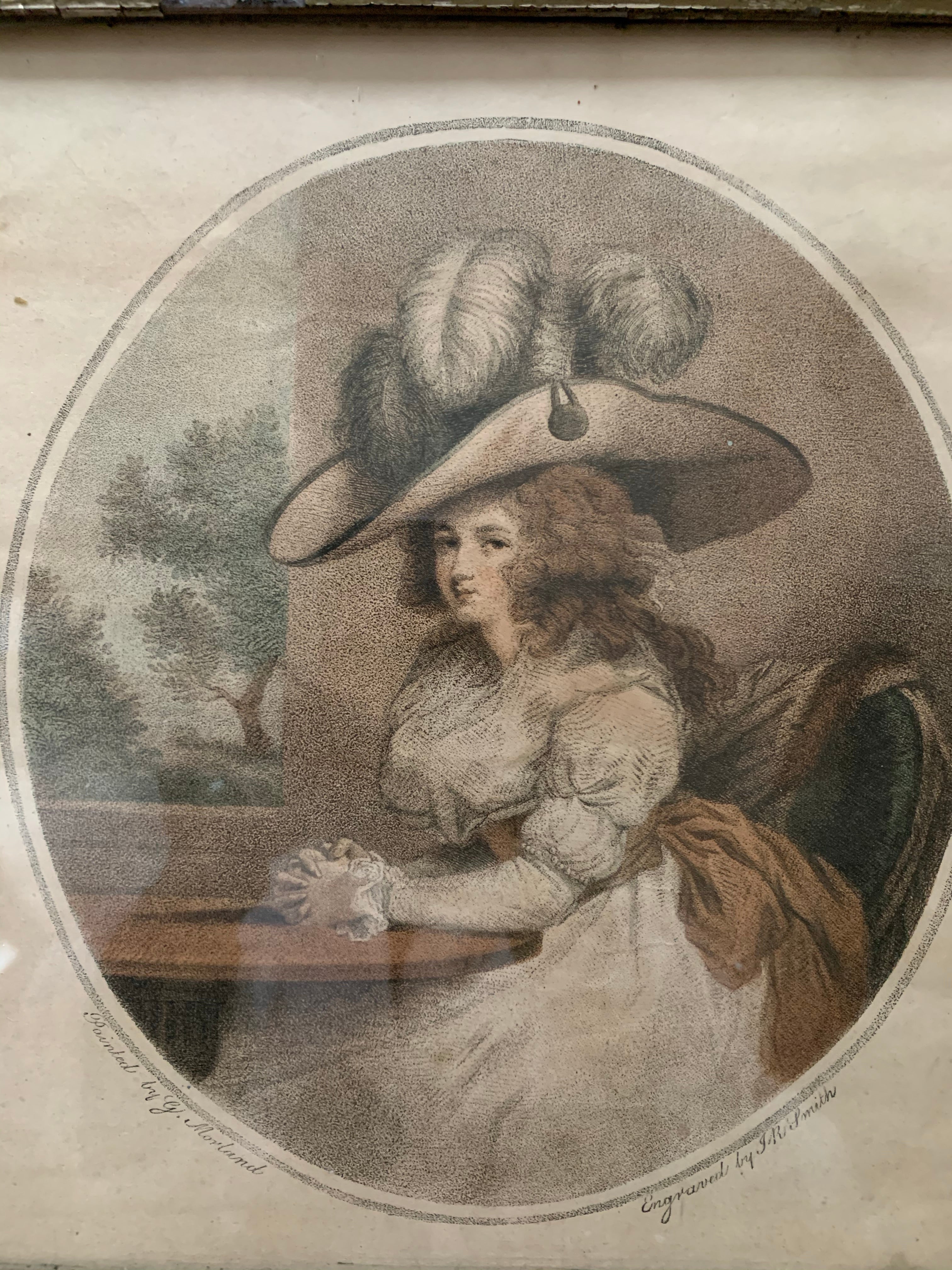 18th Century Framed Engraving of a Lady at a Table
