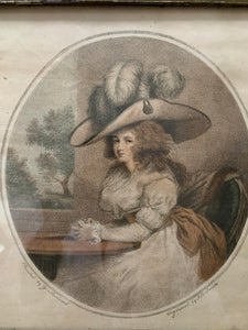 18th Century Framed Engraving of a Lady at a Table