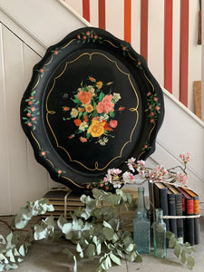 Very Large Antique Black Lacquered Tray