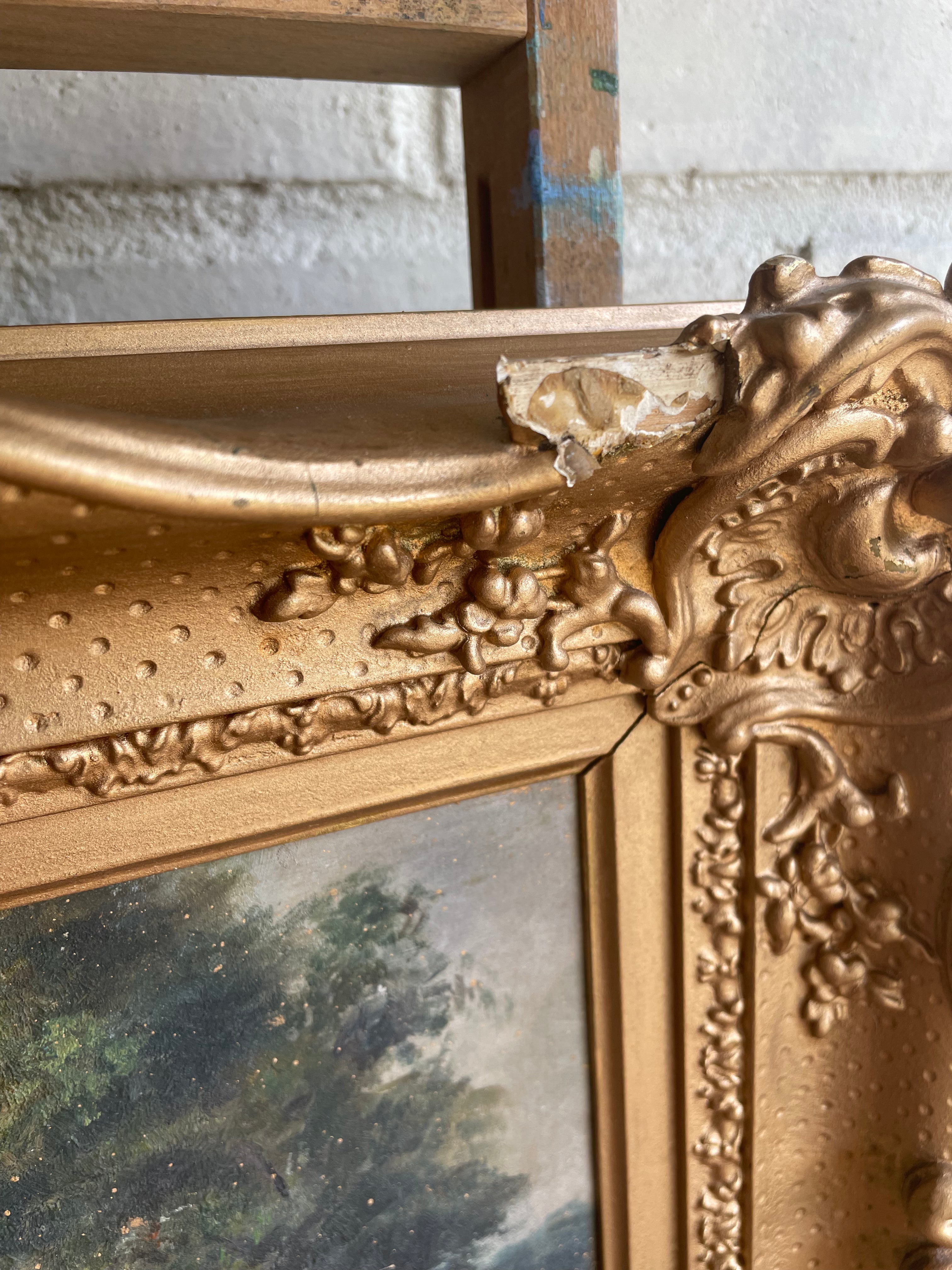 Antique Treescape: Oil on Canvas with Gilt Frame