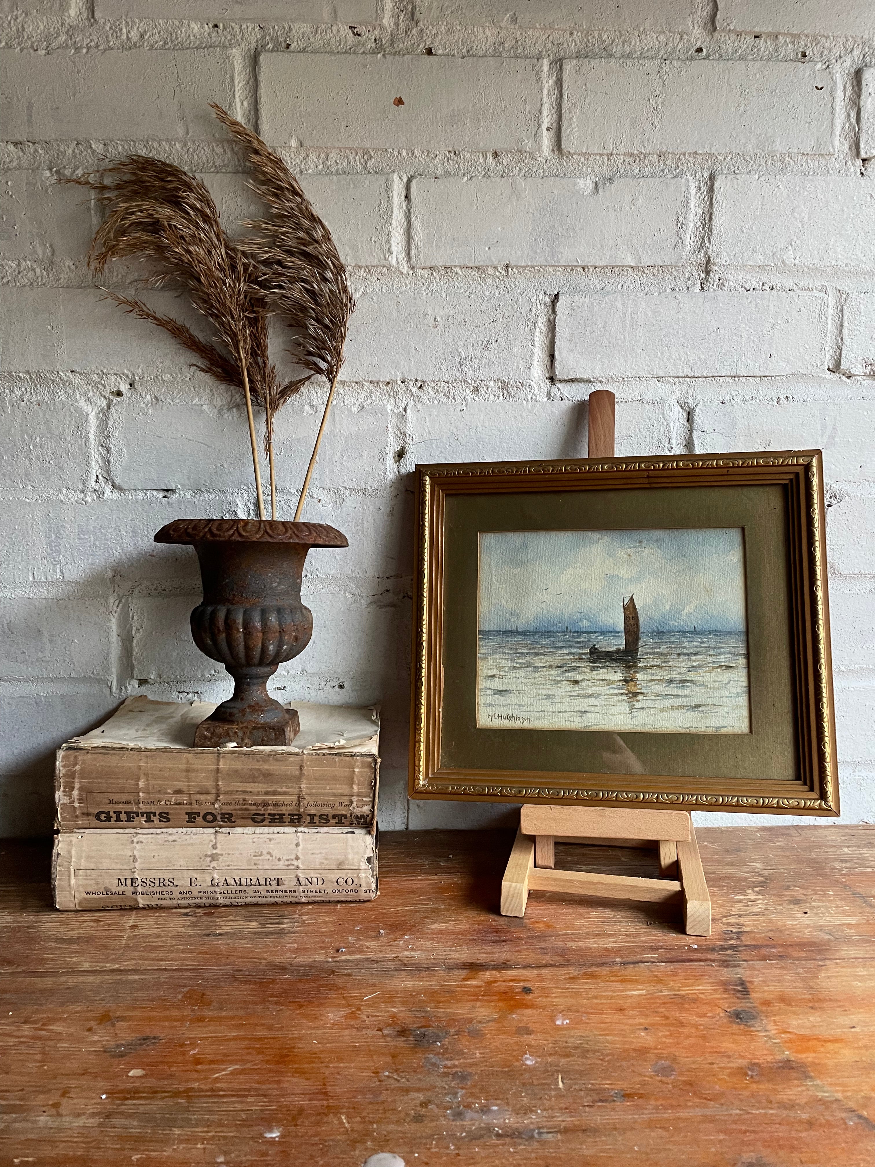 Small Antique Watercolour of a Boat at Sea