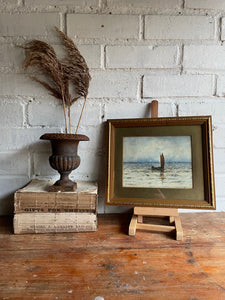 Small Antique Watercolour of a Boat at Sea