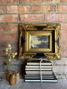 Small Antique Landscape on Board with Gilt & Black Frame