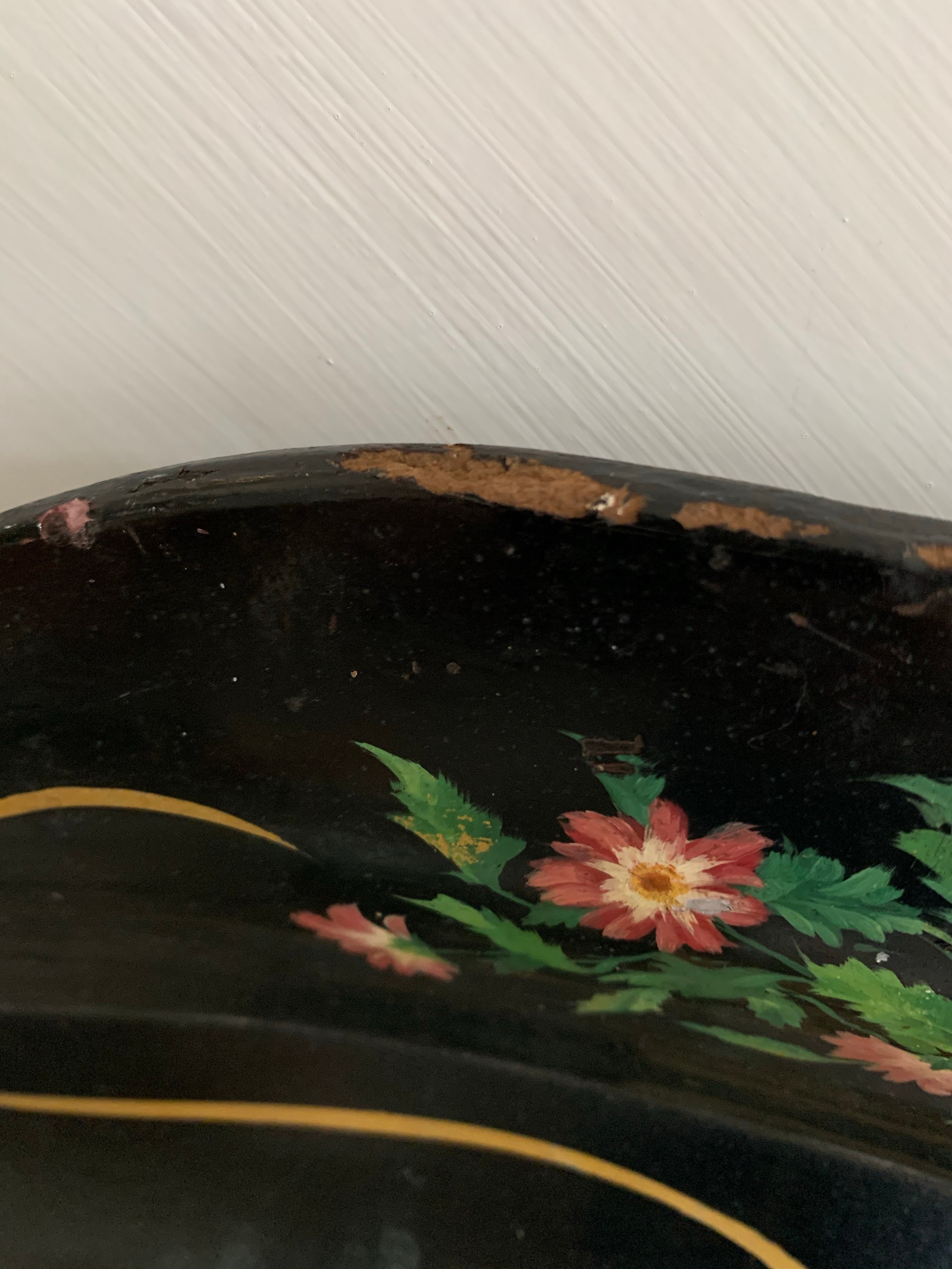 Very Large Antique Black Lacquered Tray