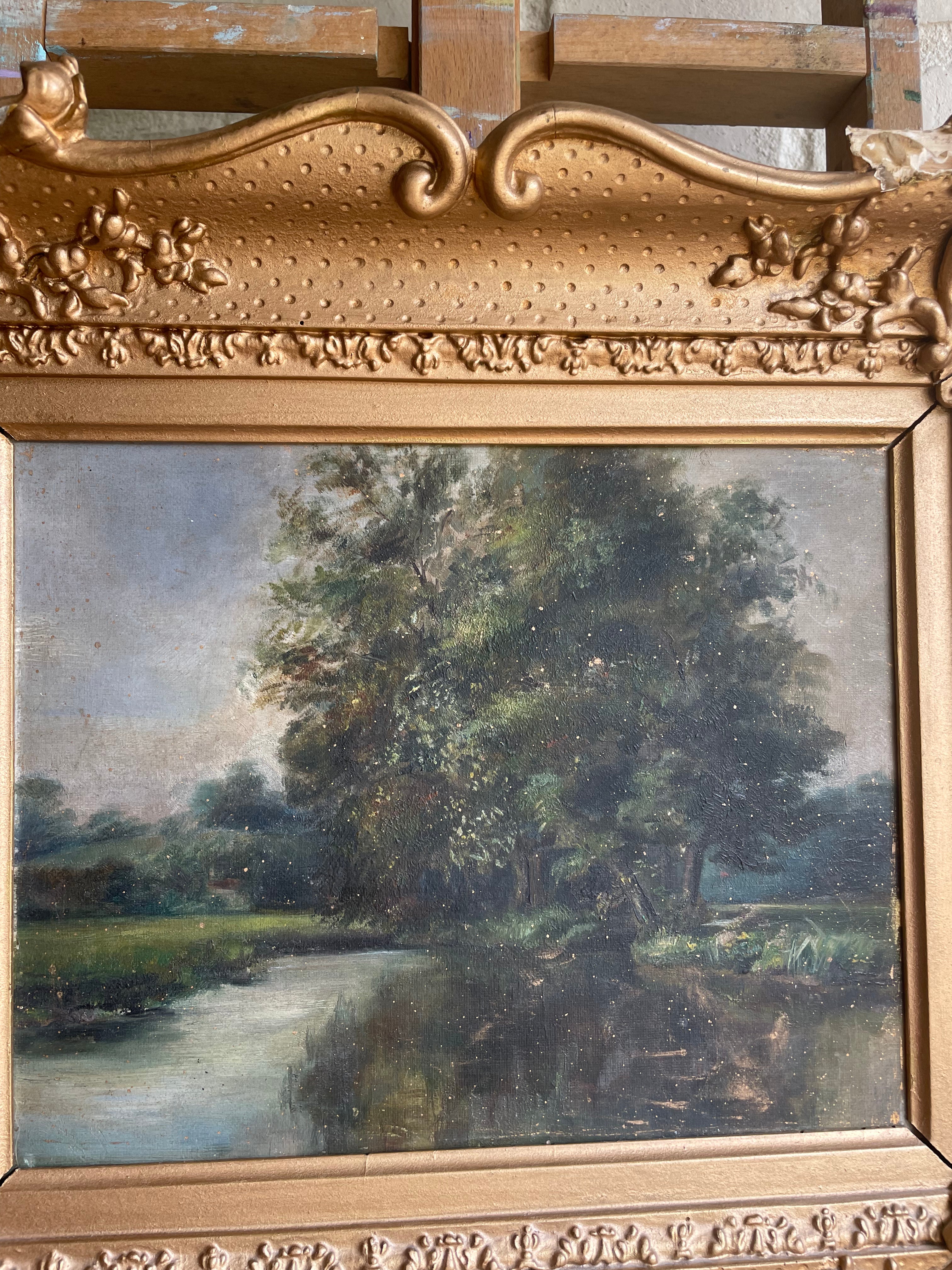 Antique Treescape: Oil on Canvas with Gilt Frame