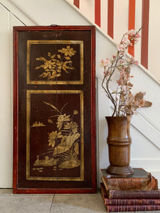 Large Antique Chinese Decorative Wood Panel with gold detail