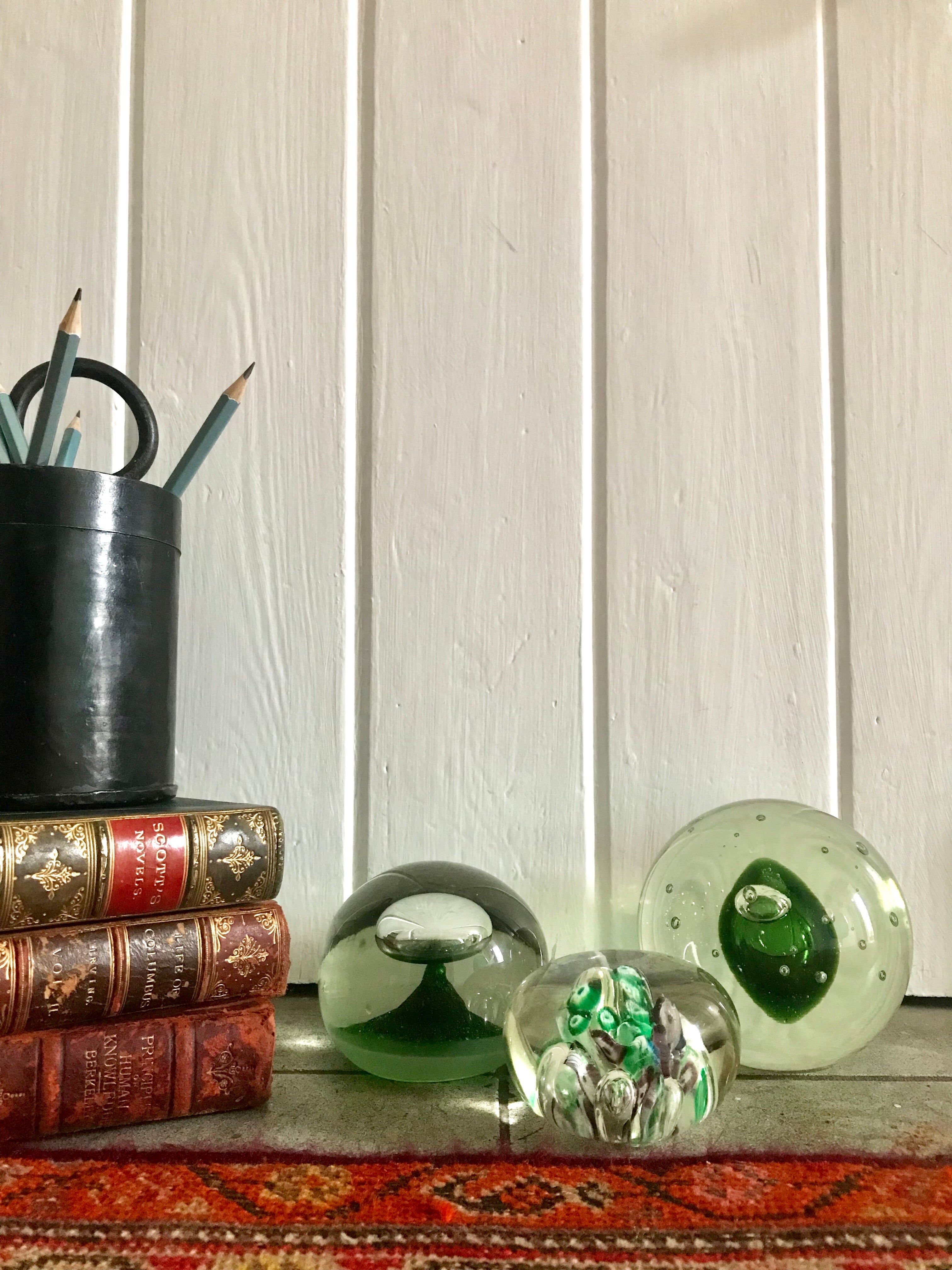 Trio of Green Glass Paperweights