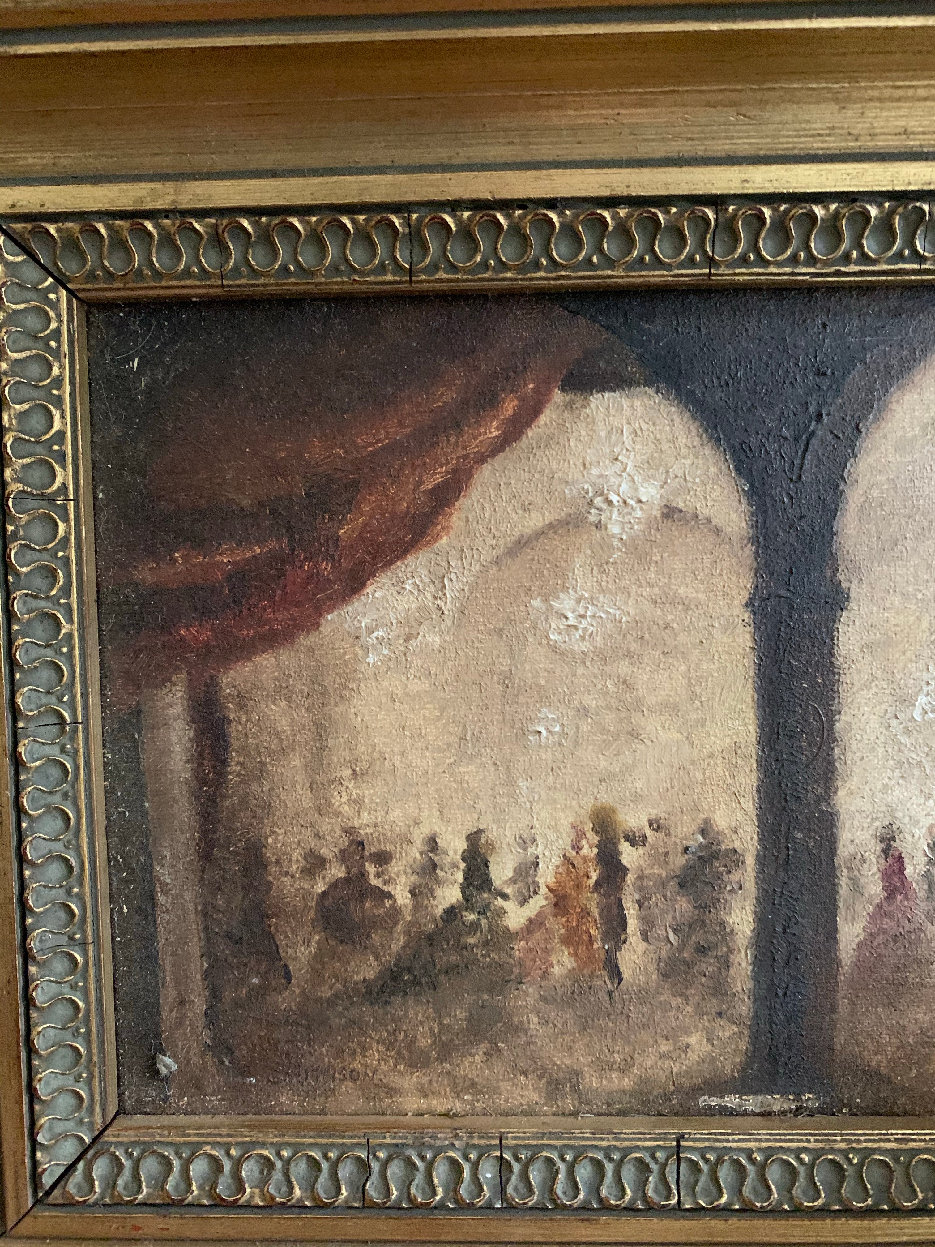 Little Antique Oil of a Ballroom with Gilt Frame