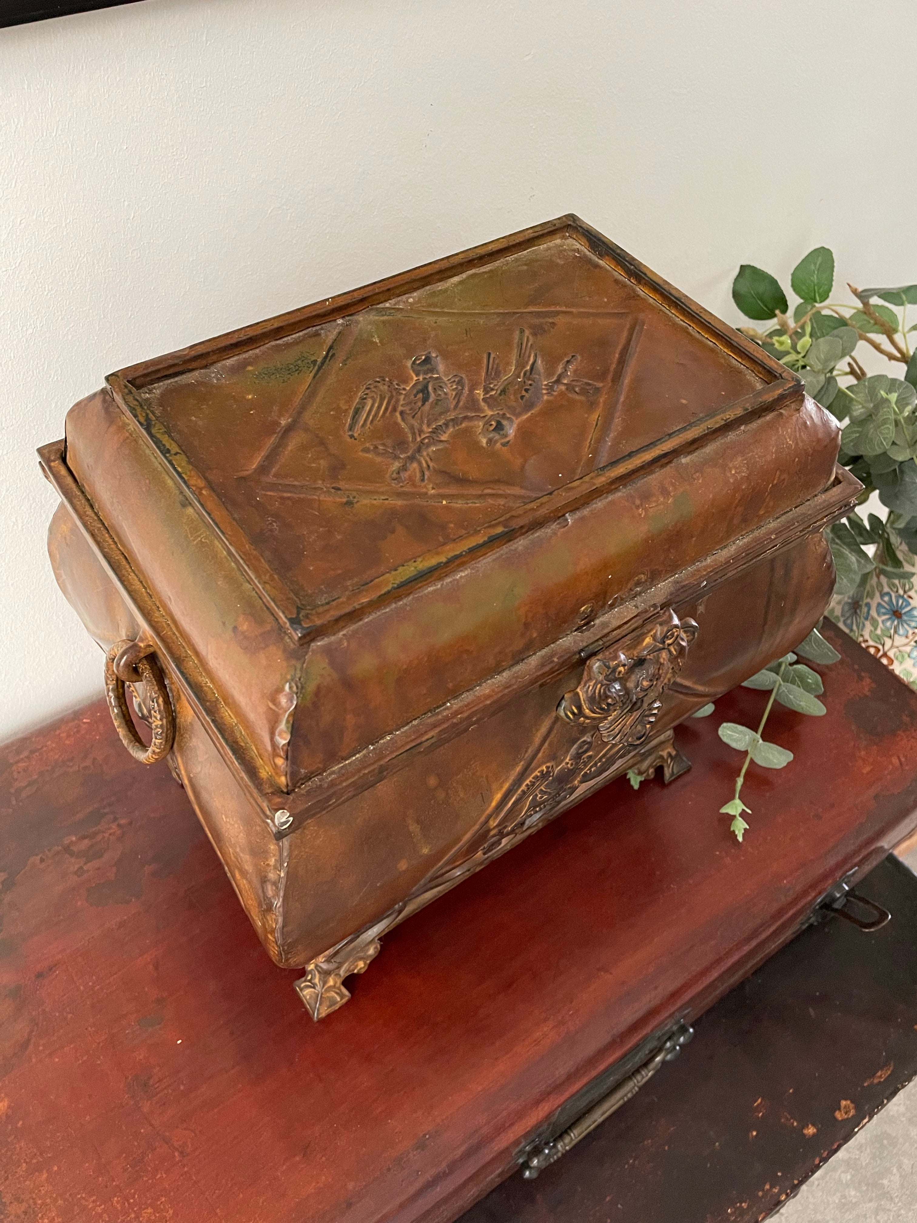Large Metal Box with Bird Decoration