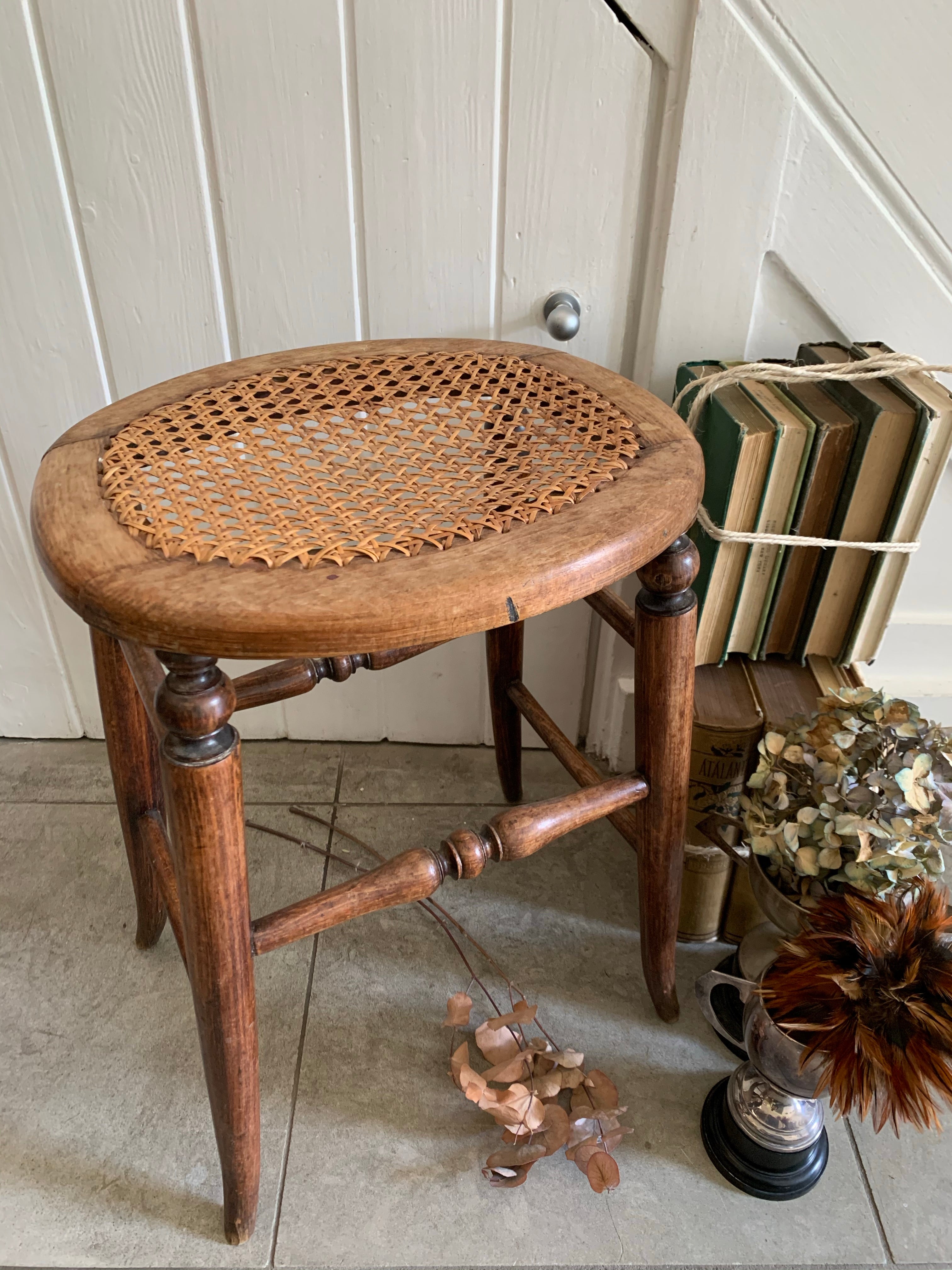 Vintage Stool with Cane Seat