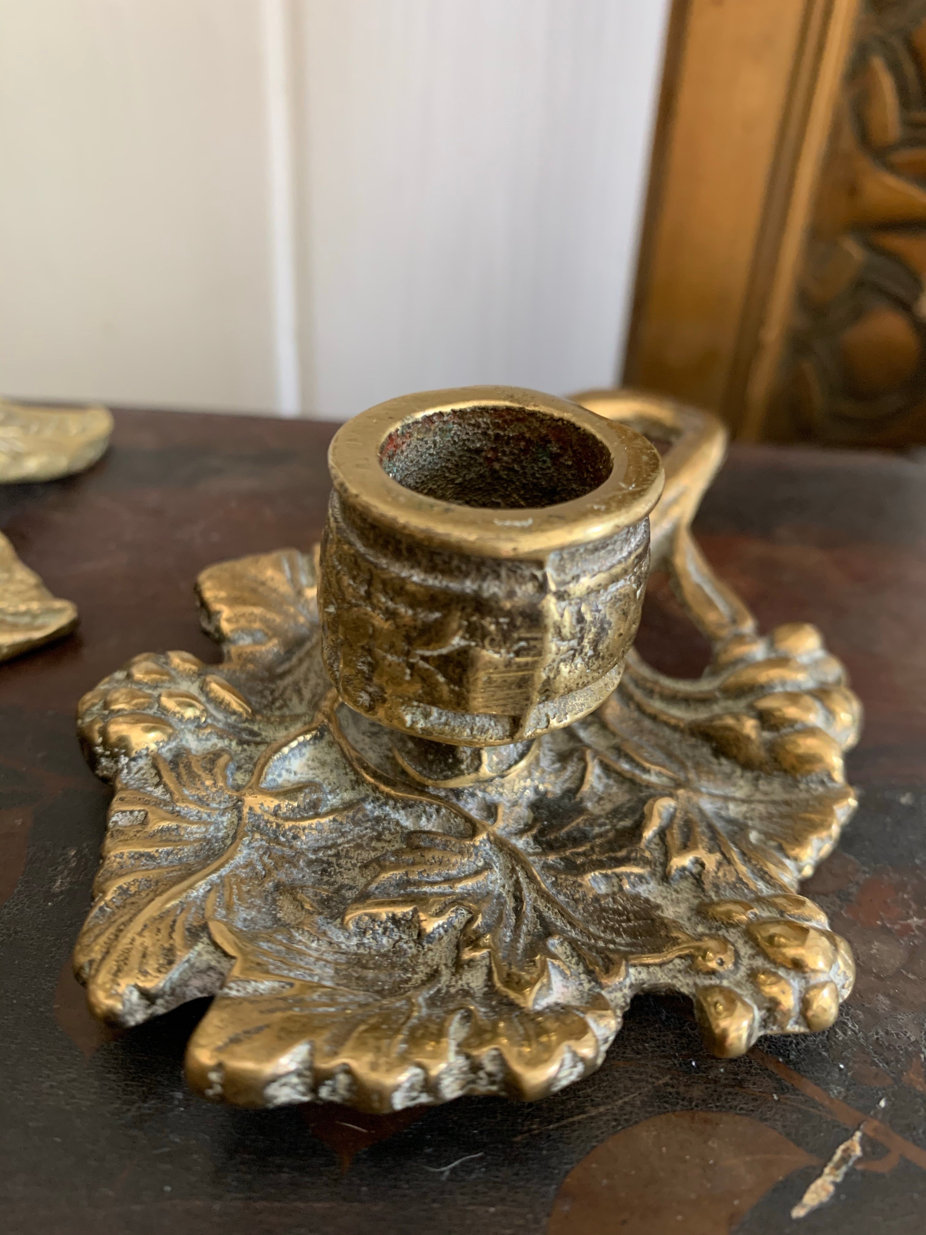 Ornate Floral Gilt Candlestick Pair