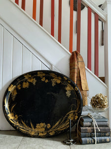 Oversized 19th Century Papier Mache Tray with Gold Foliage