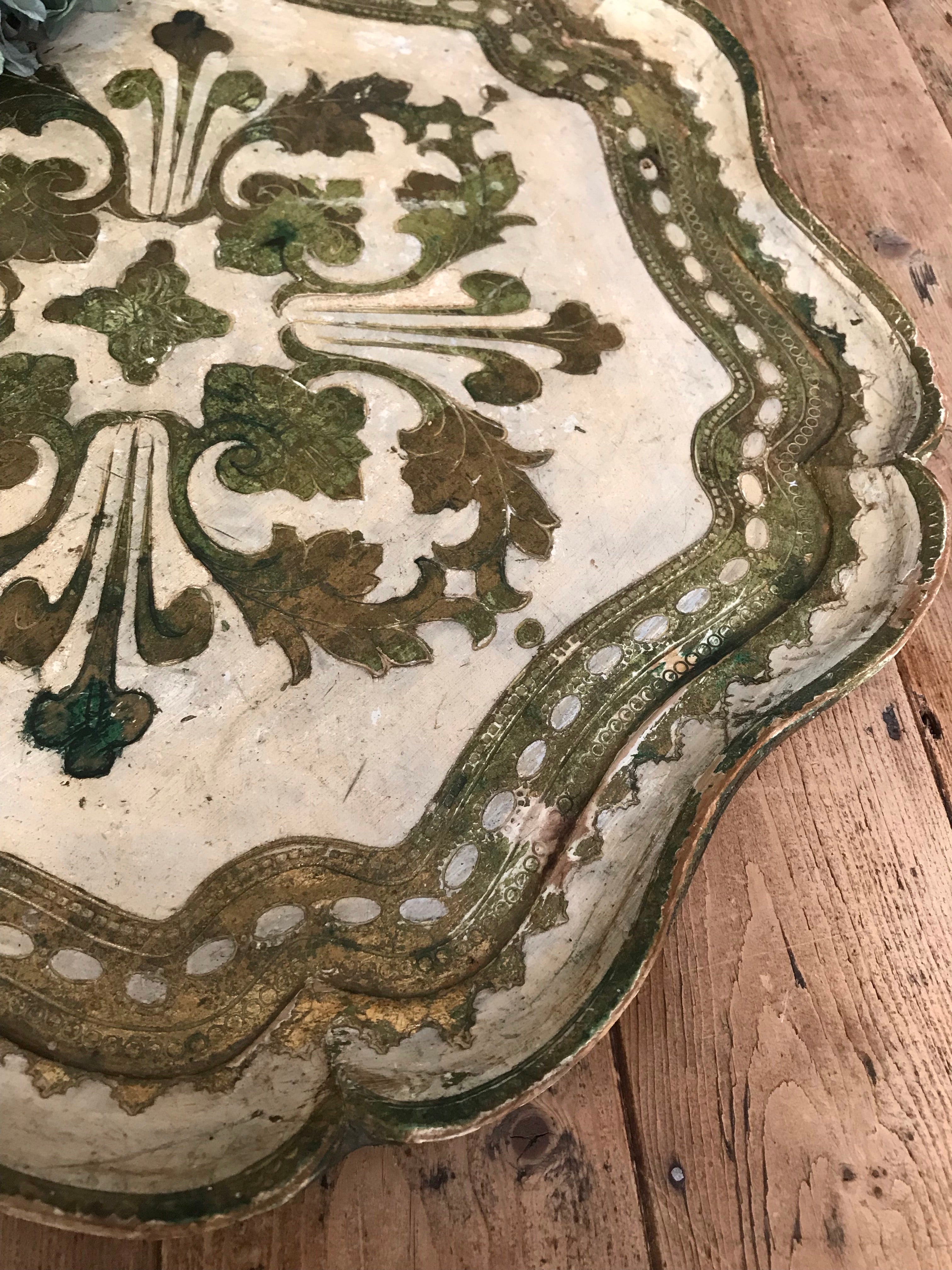 Large Cream Florentine Gilt Tray